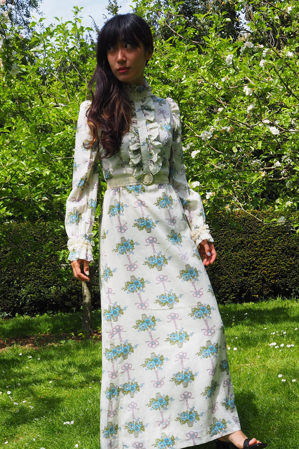 60's-70's SHELANA of London Victorian Style Maxi Dress Ivory