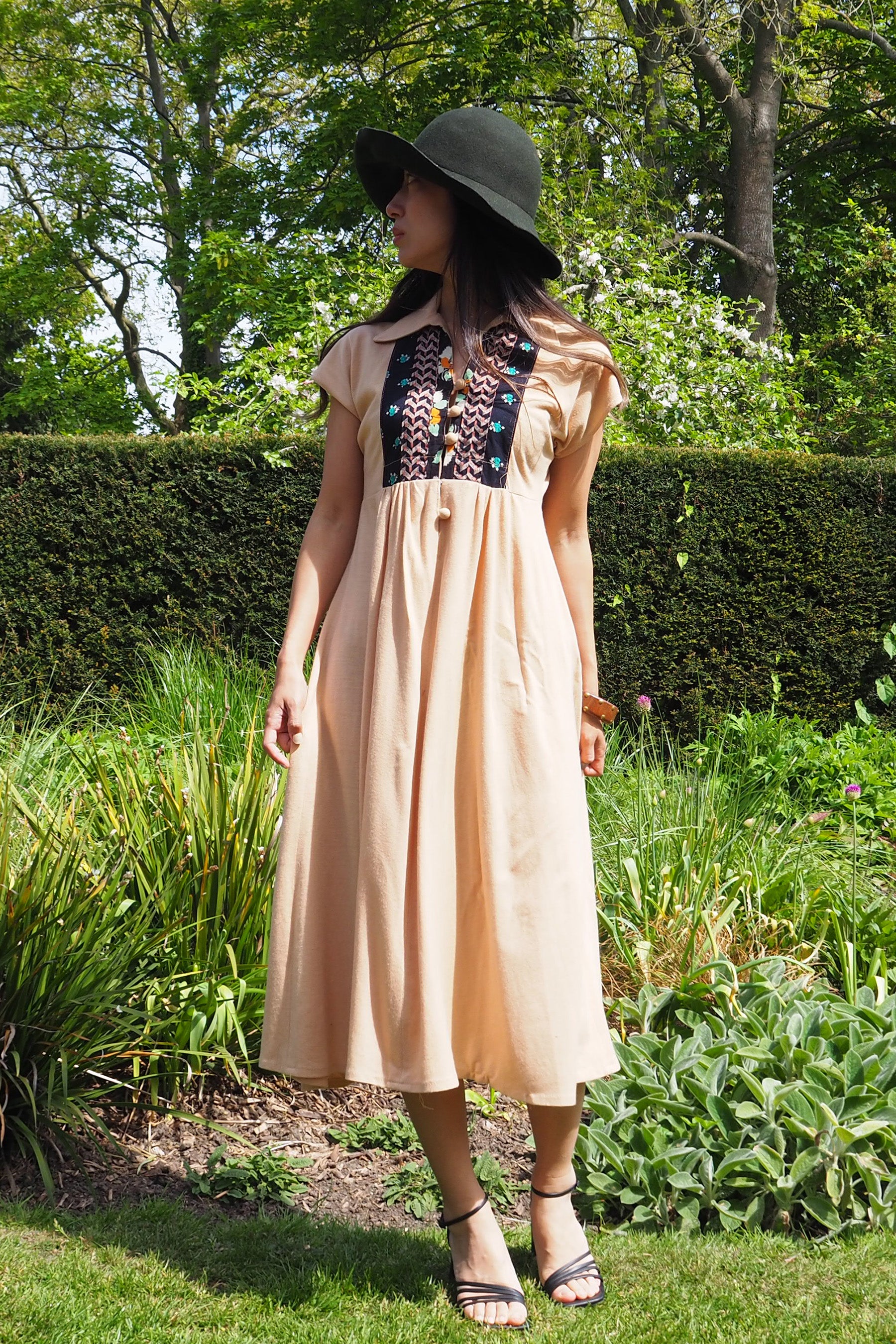 70's David Silverman Afghan Style Dress Beige