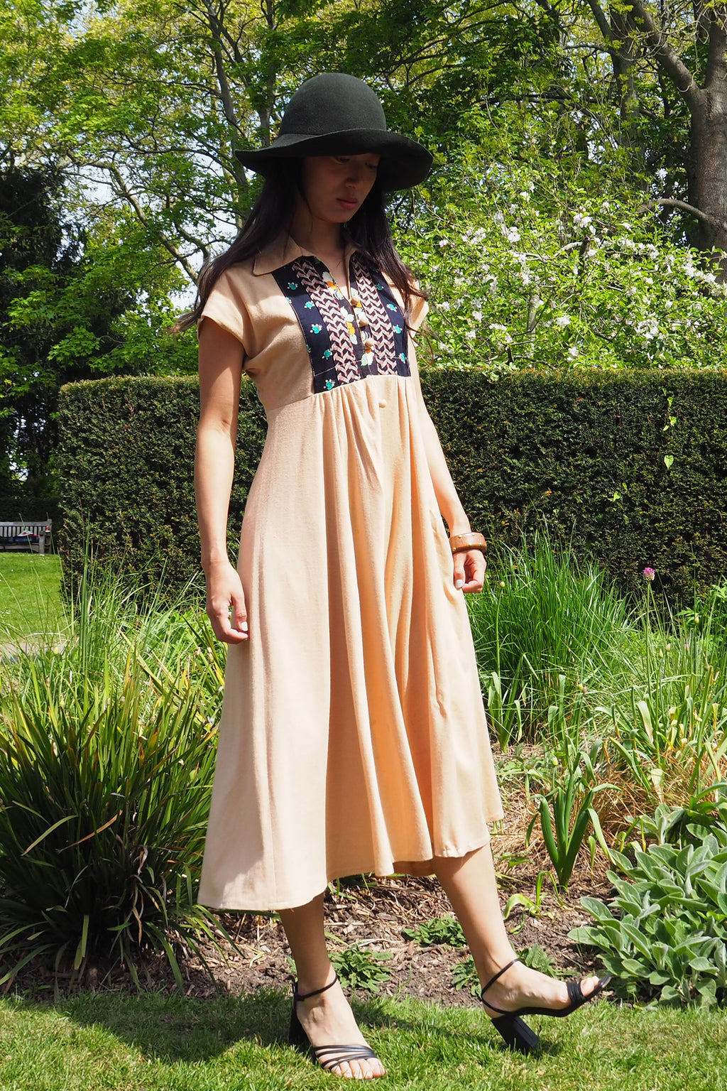 70's David Silverman Afghan Style Dress Beige