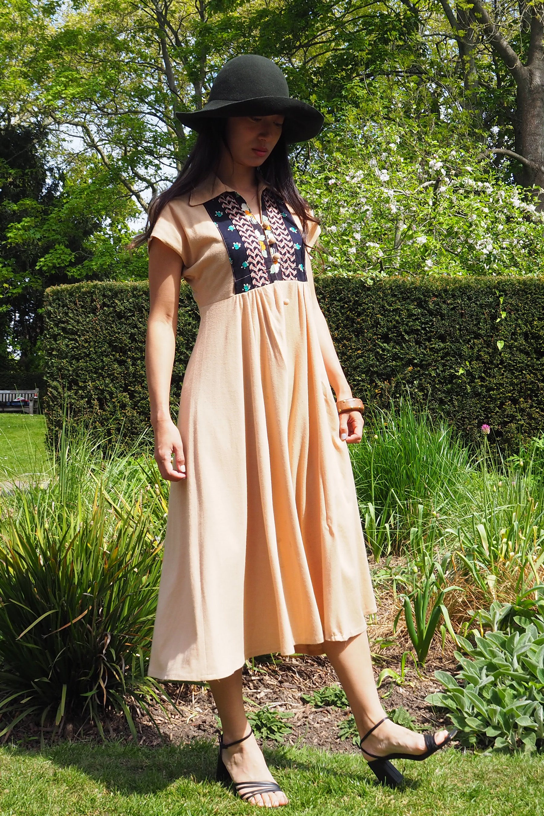 70's David Silverman Afghan Style Dress Beige