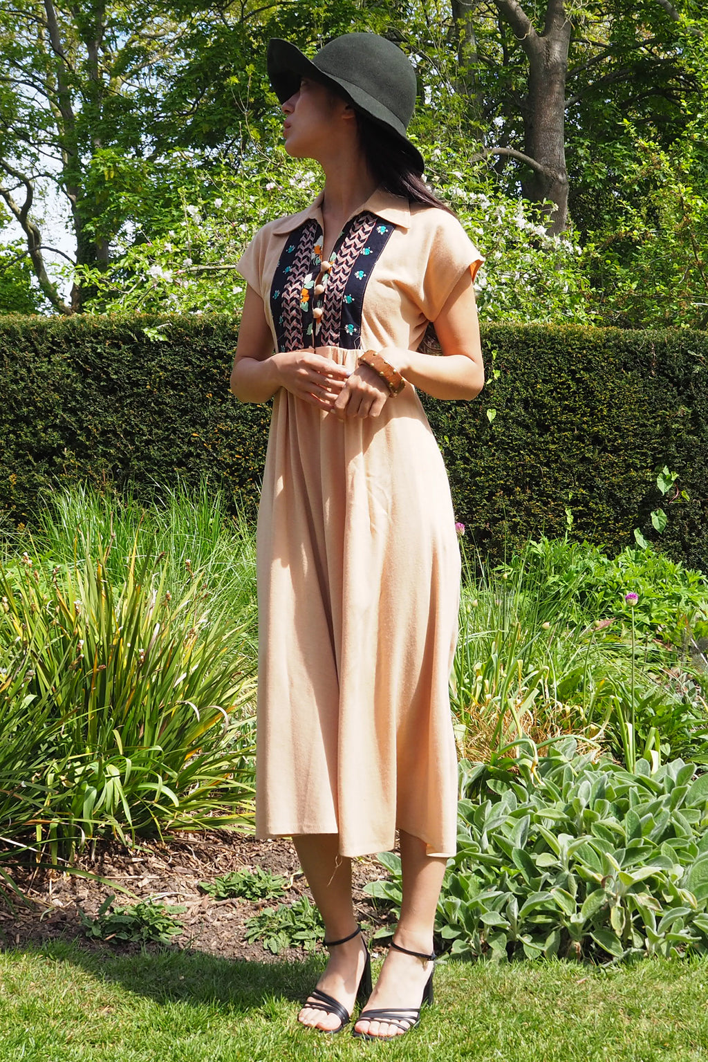 70's David Silverman Afghan Style Dress Beige