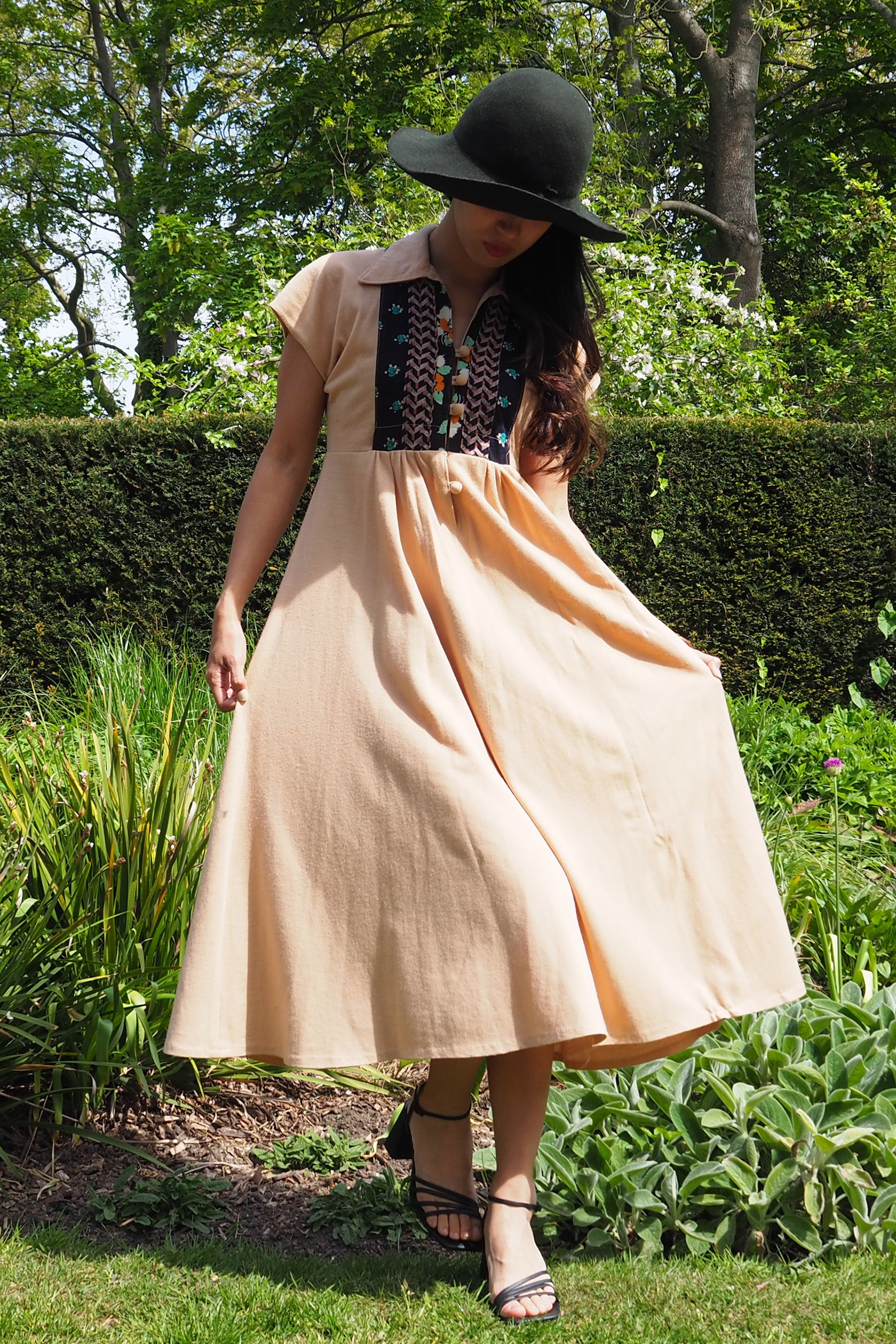 70's David Silverman Afghan Style Dress Beige