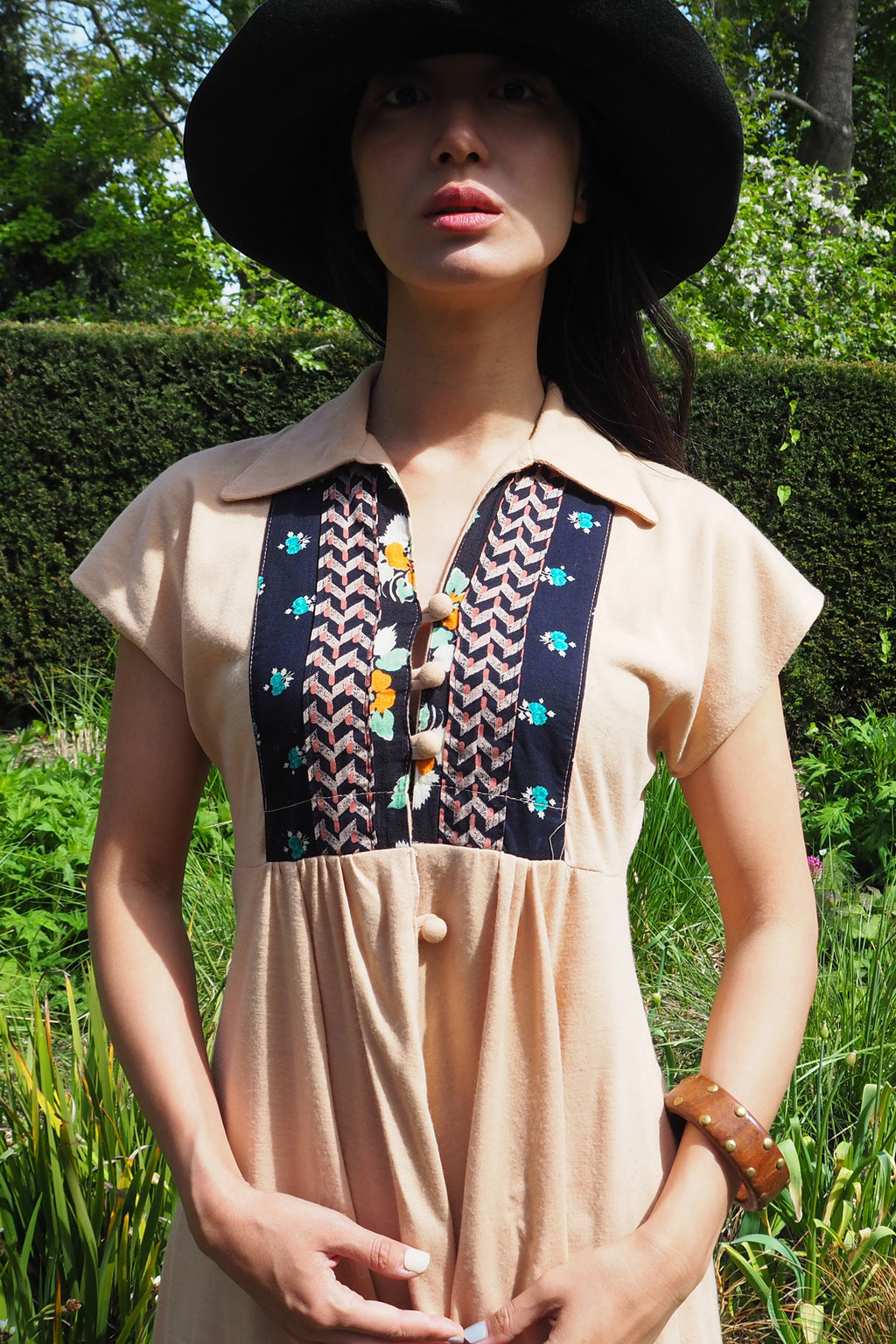 70's David Silverman Afghan Style Dress Beige