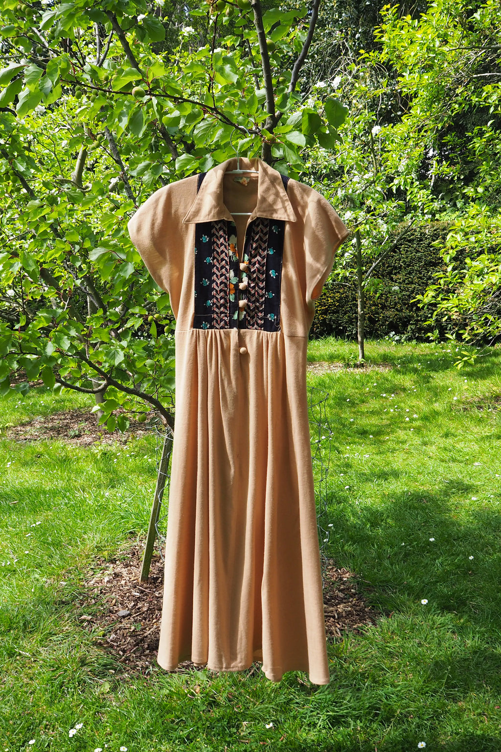70's David Silverman Afghan Style Dress Beige