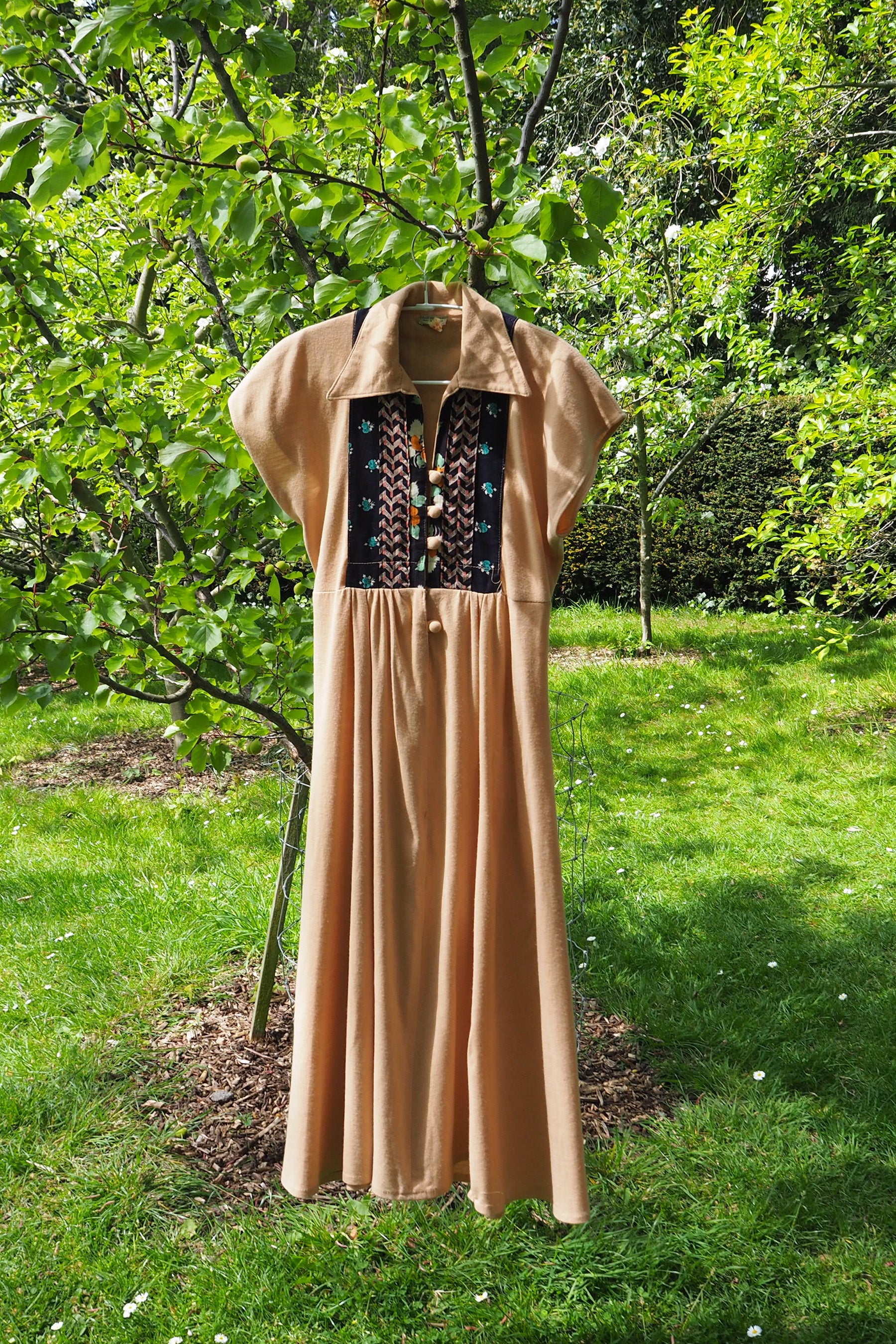 70's David Silverman Afghan Style Dress Beige