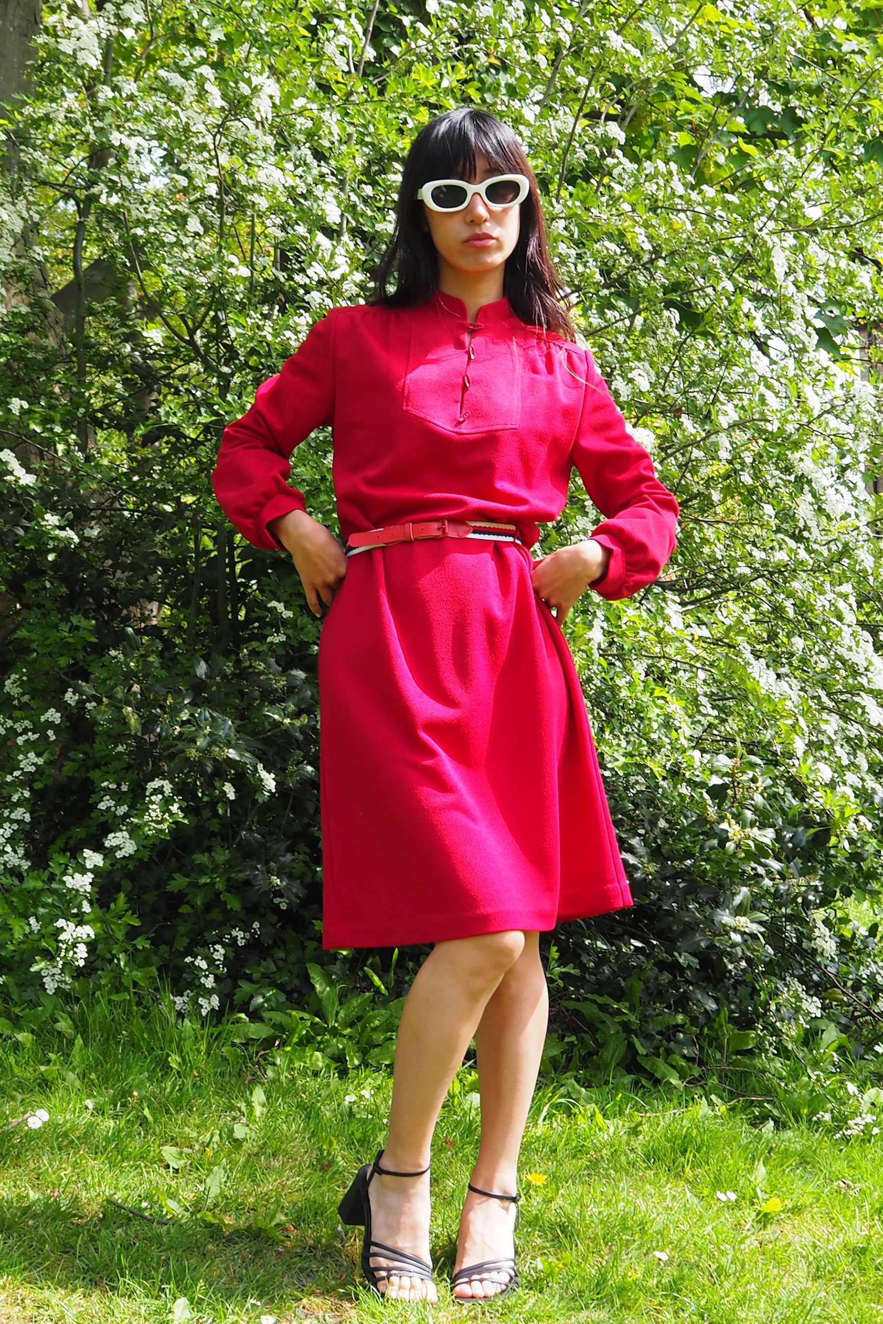 60's-80's St. Michael Red Midi Dress Red