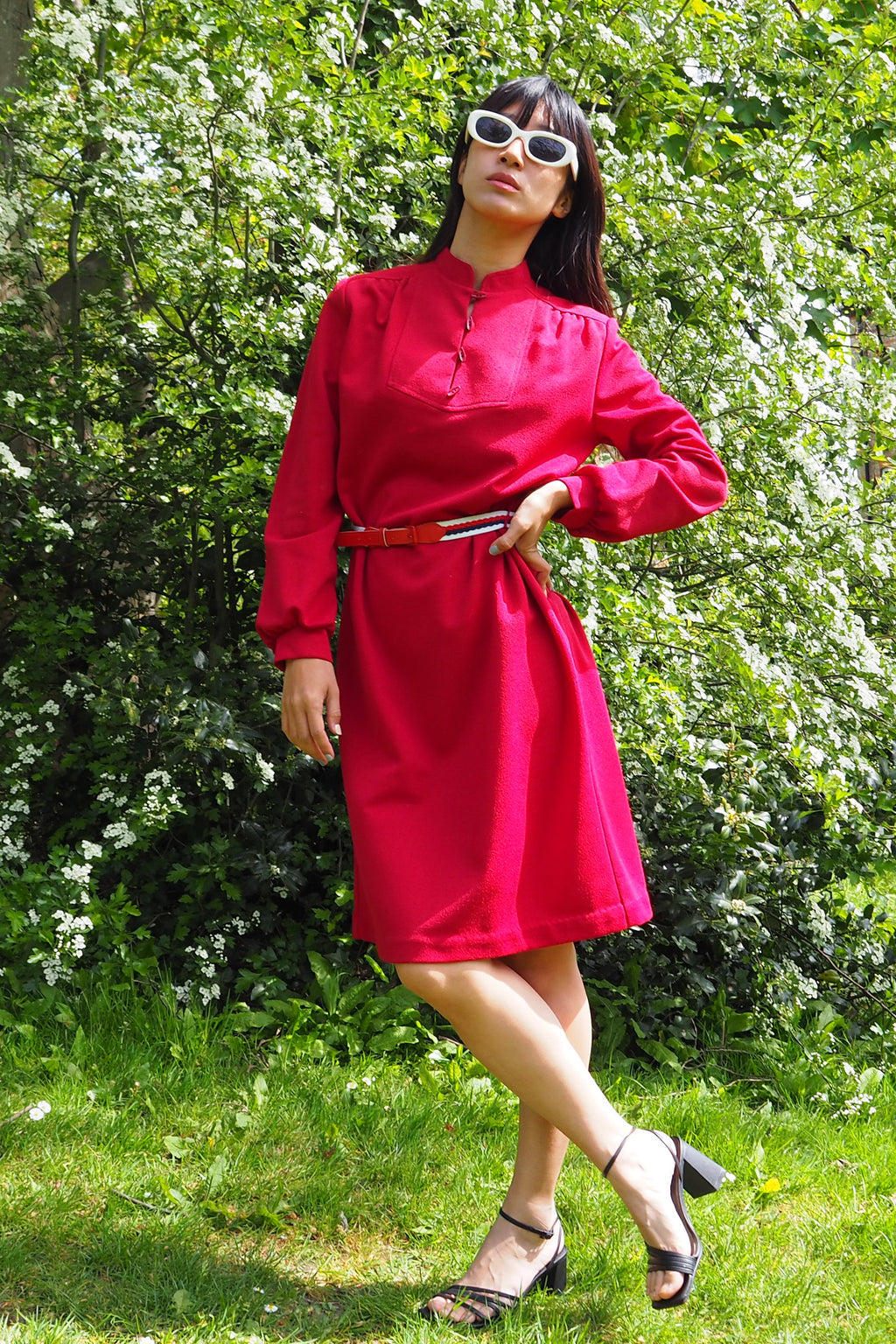 60's-80's St. Michael Red Midi Dress Red