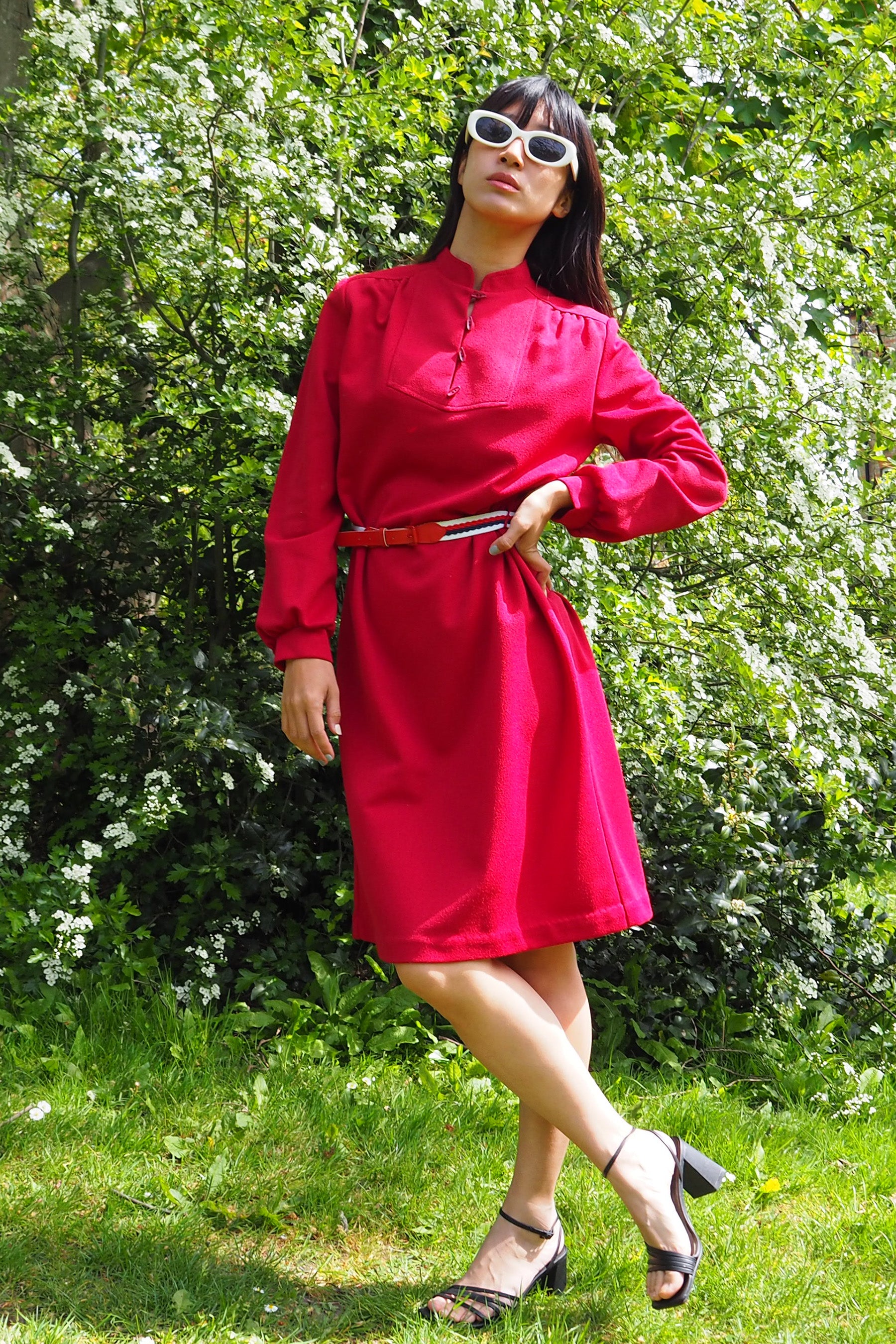 60's-80's St. Michael Red Midi Dress Red