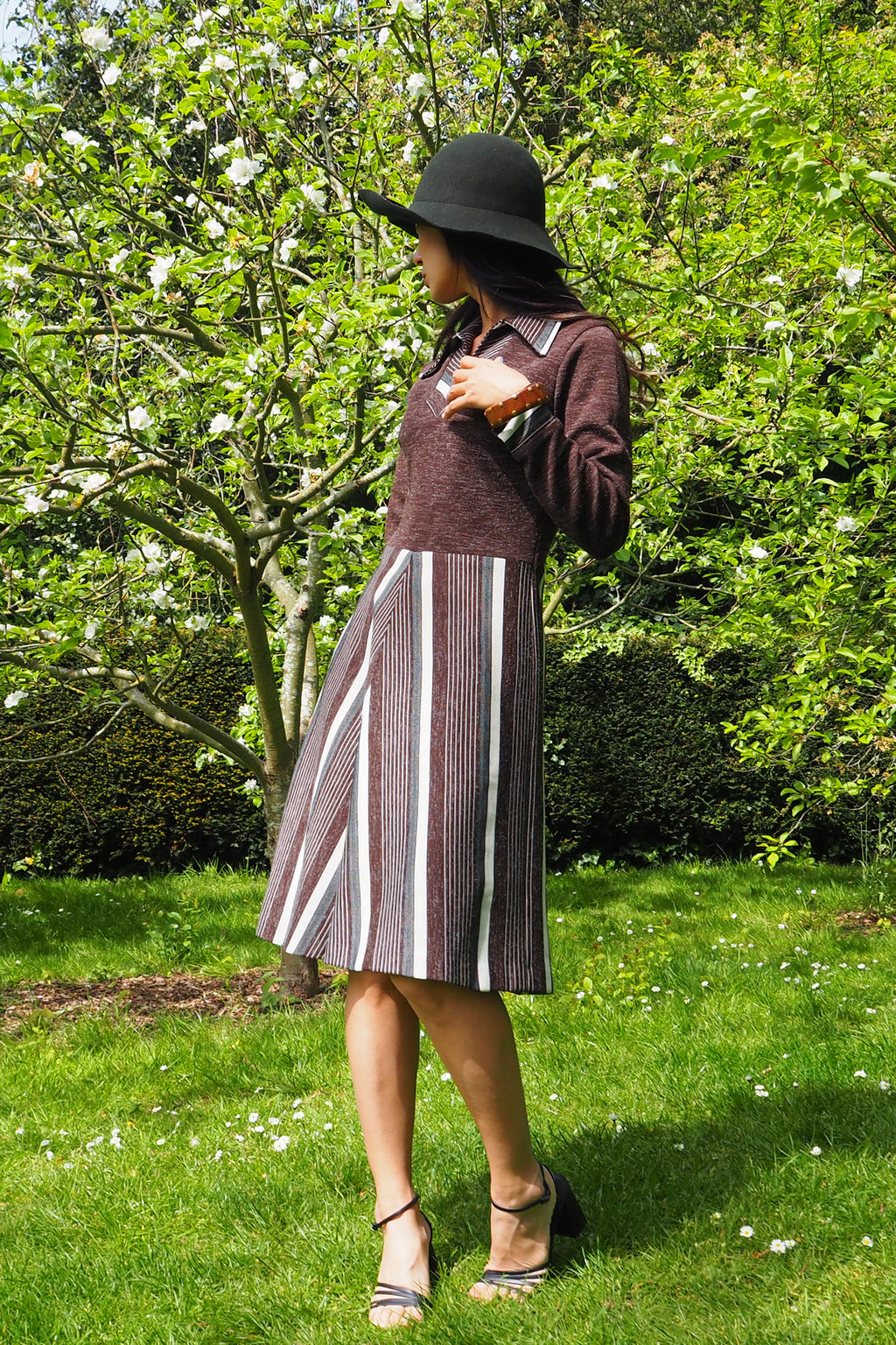 Vintage Geometric Pattern Dress Brown