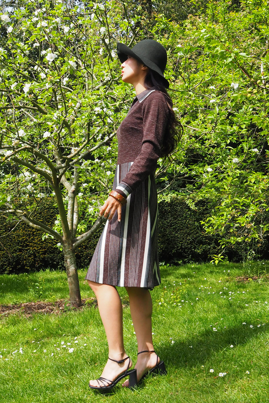 Vintage Geometric Pattern Dress Brown