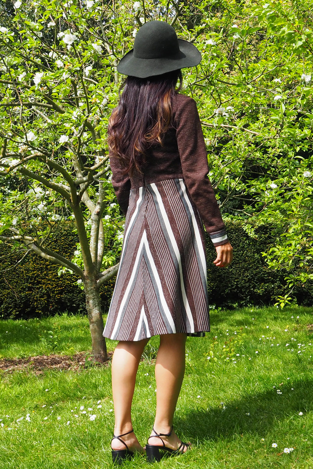 Vintage Geometric Pattern Dress Brown