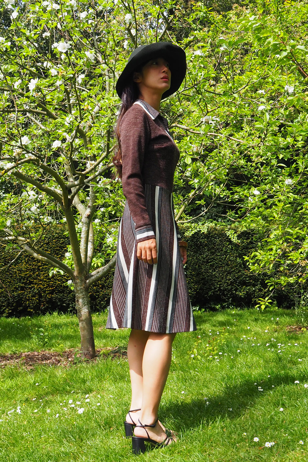 Vintage Geometric Pattern Dress Brown