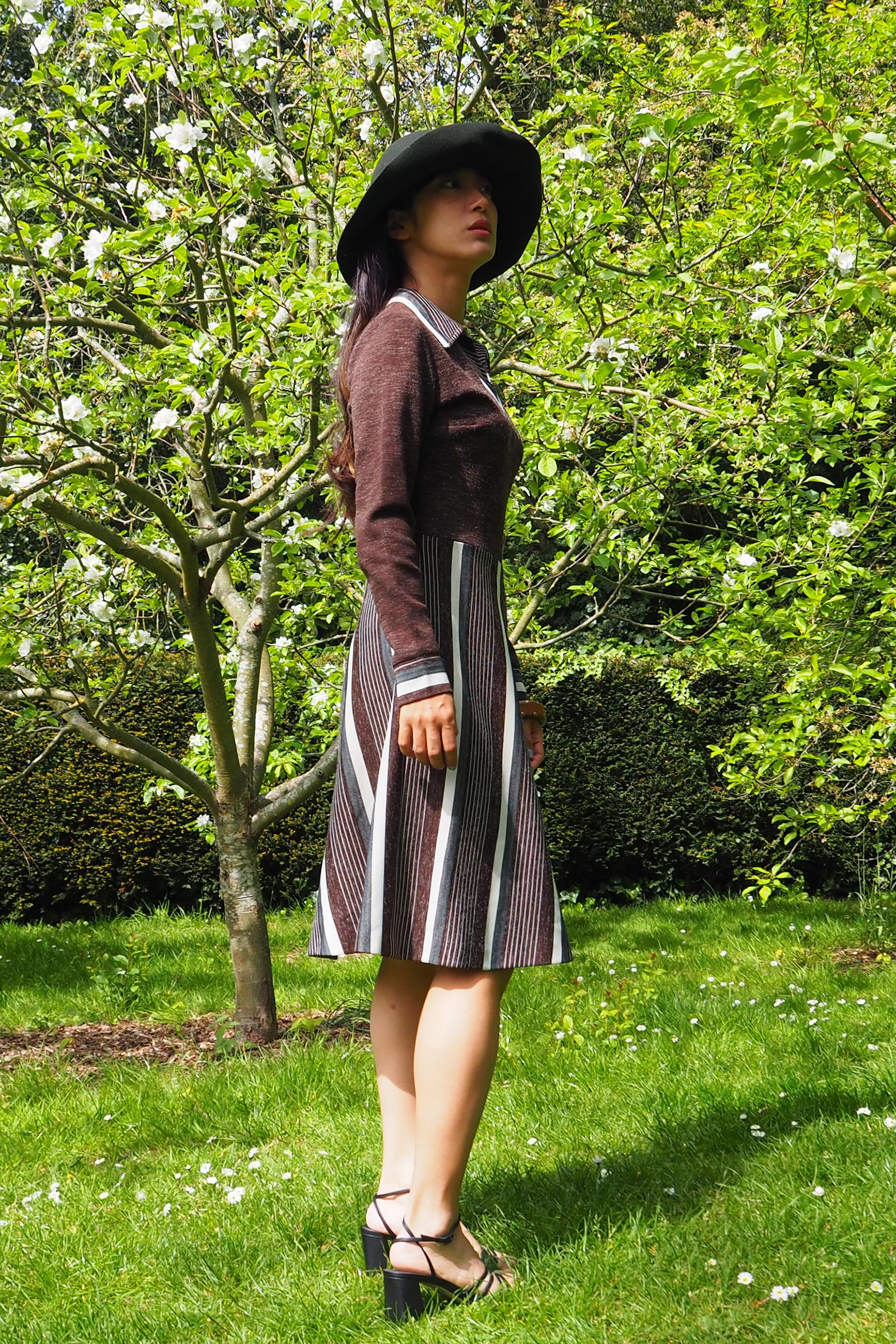 Vintage Geometric Pattern Dress Brown