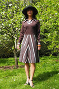Vintage Geometric Pattern Dress Brown