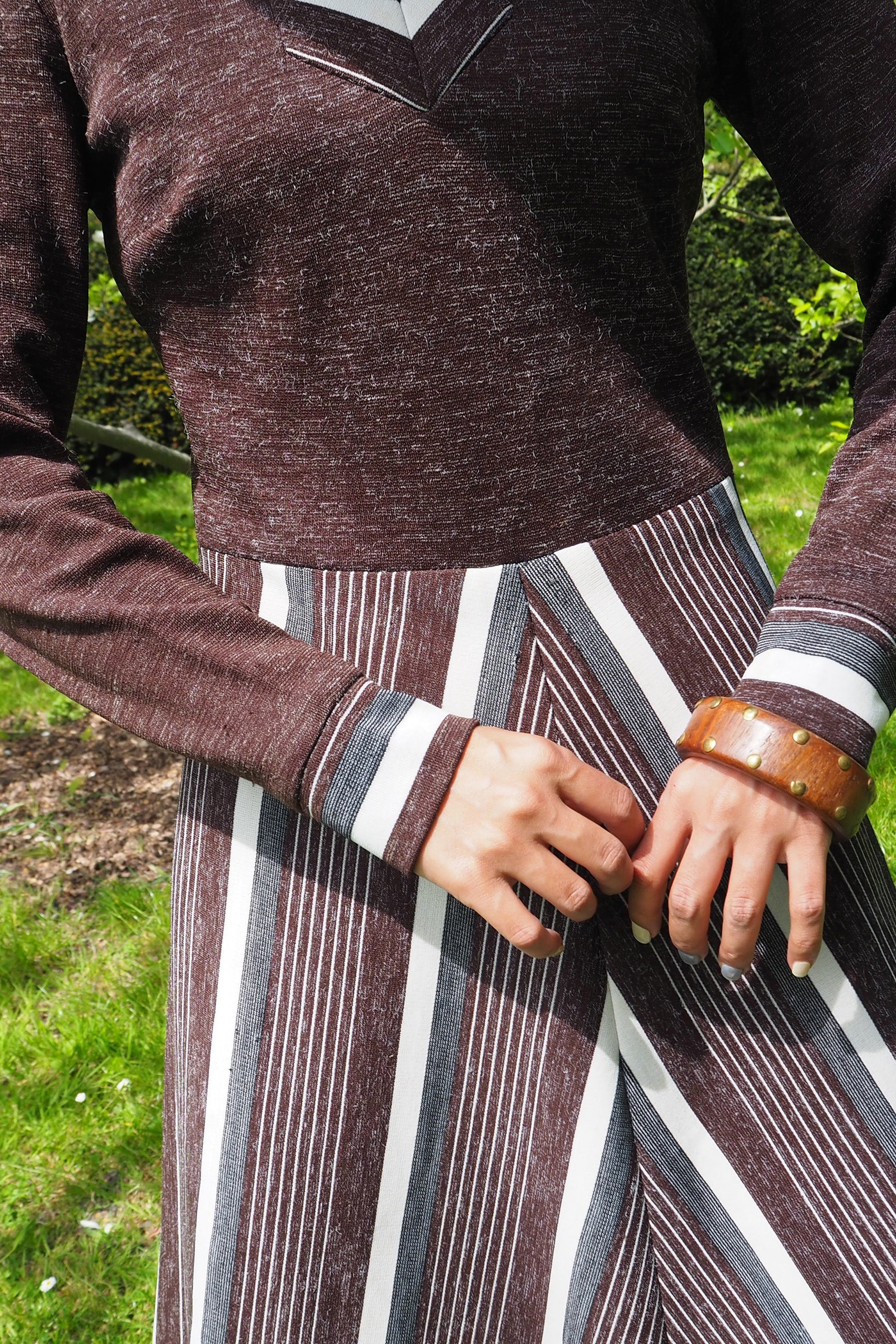 Vintage Geometric Pattern Dress Brown