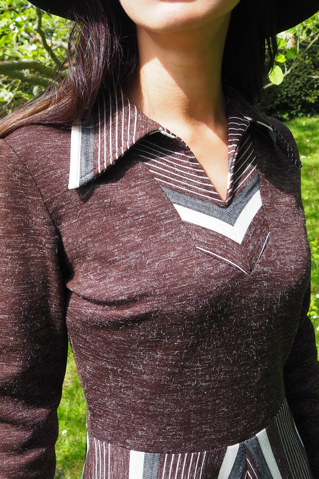 Vintage Geometric Pattern Dress Brown