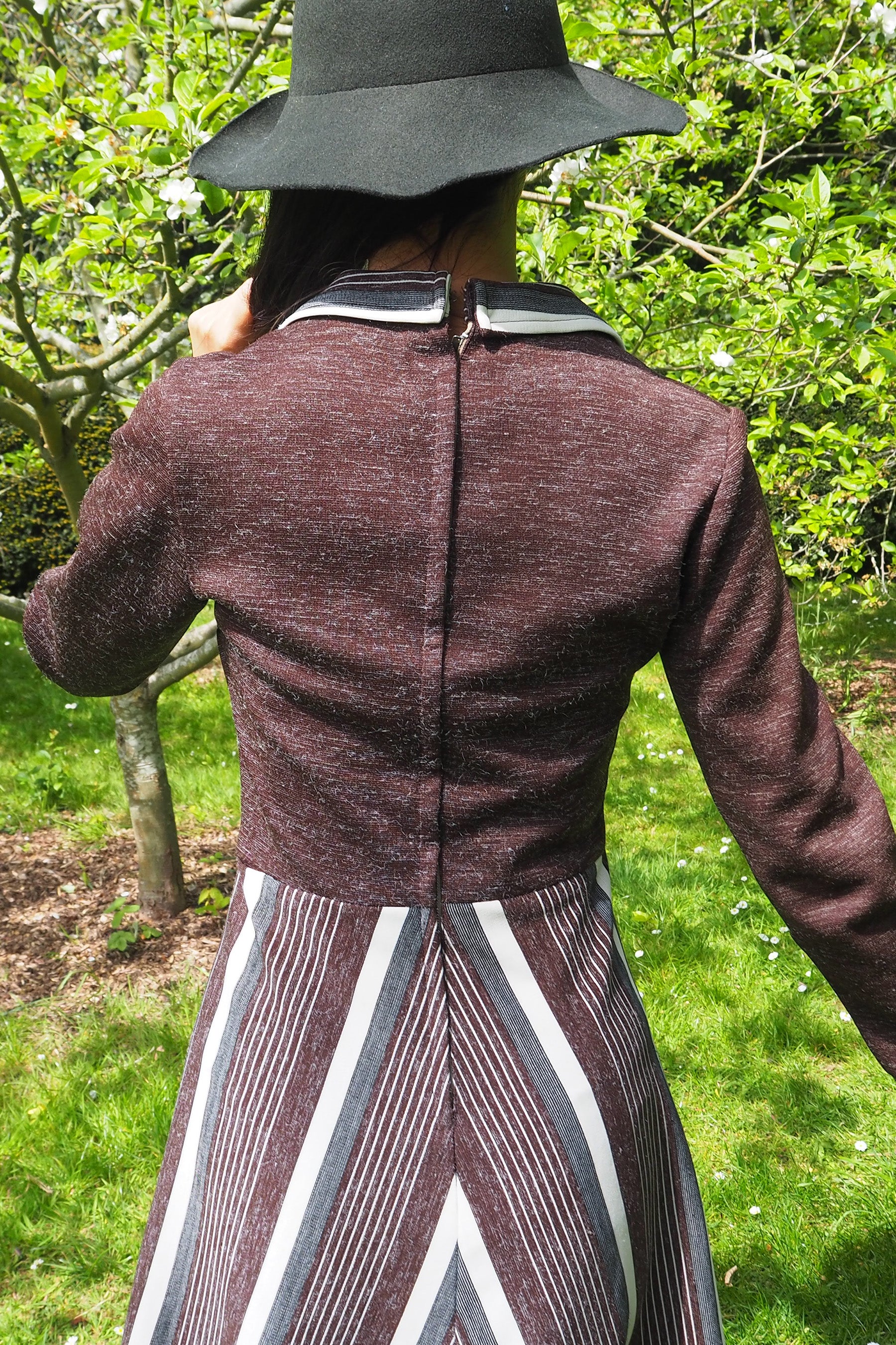 Vintage Geometric Pattern Dress Brown
