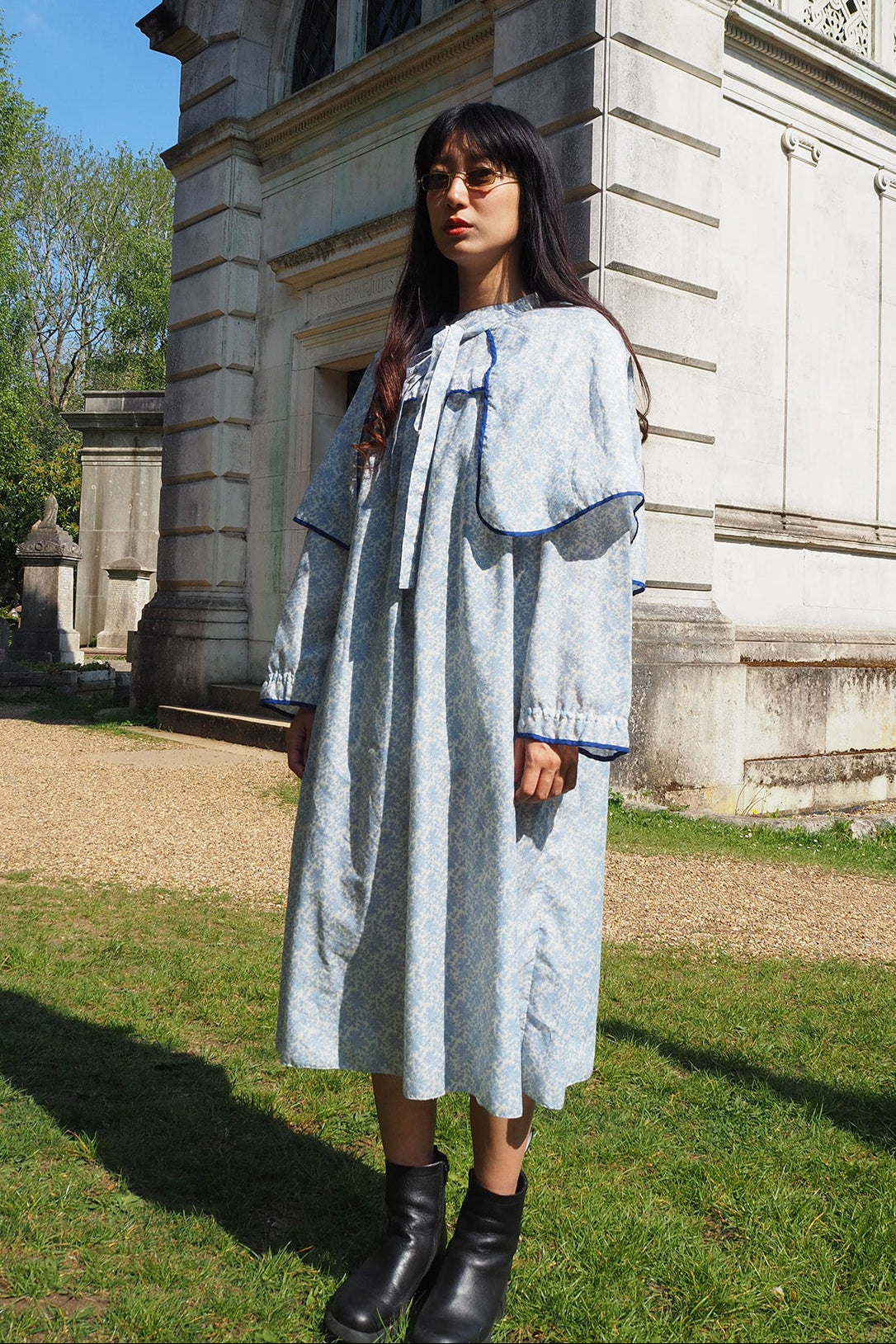 Flower Dress with Cape | Victorian Square Yoke Floral Dress and Cape ...