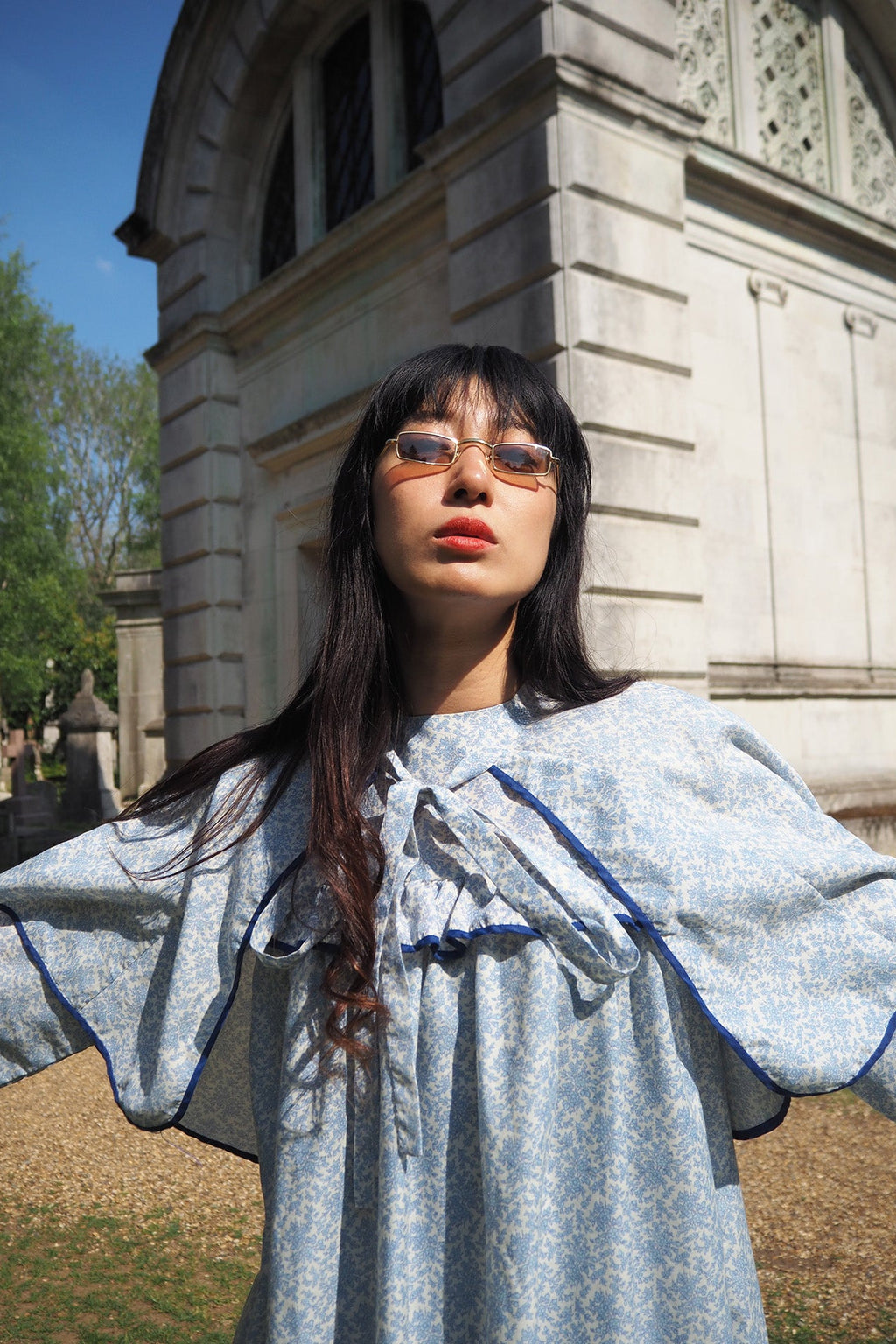 Flower Dress with Cape London Vintage | Victorian Square Yoke