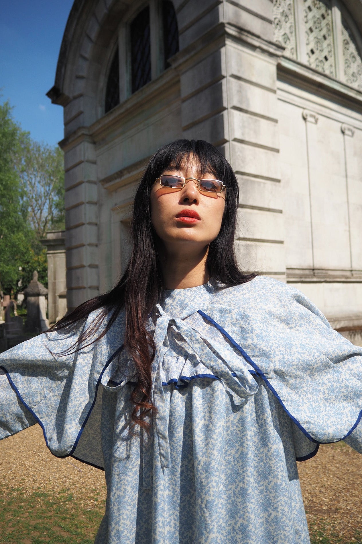 Flower Dress with Cape London Vintage | Victorian Square Yoke