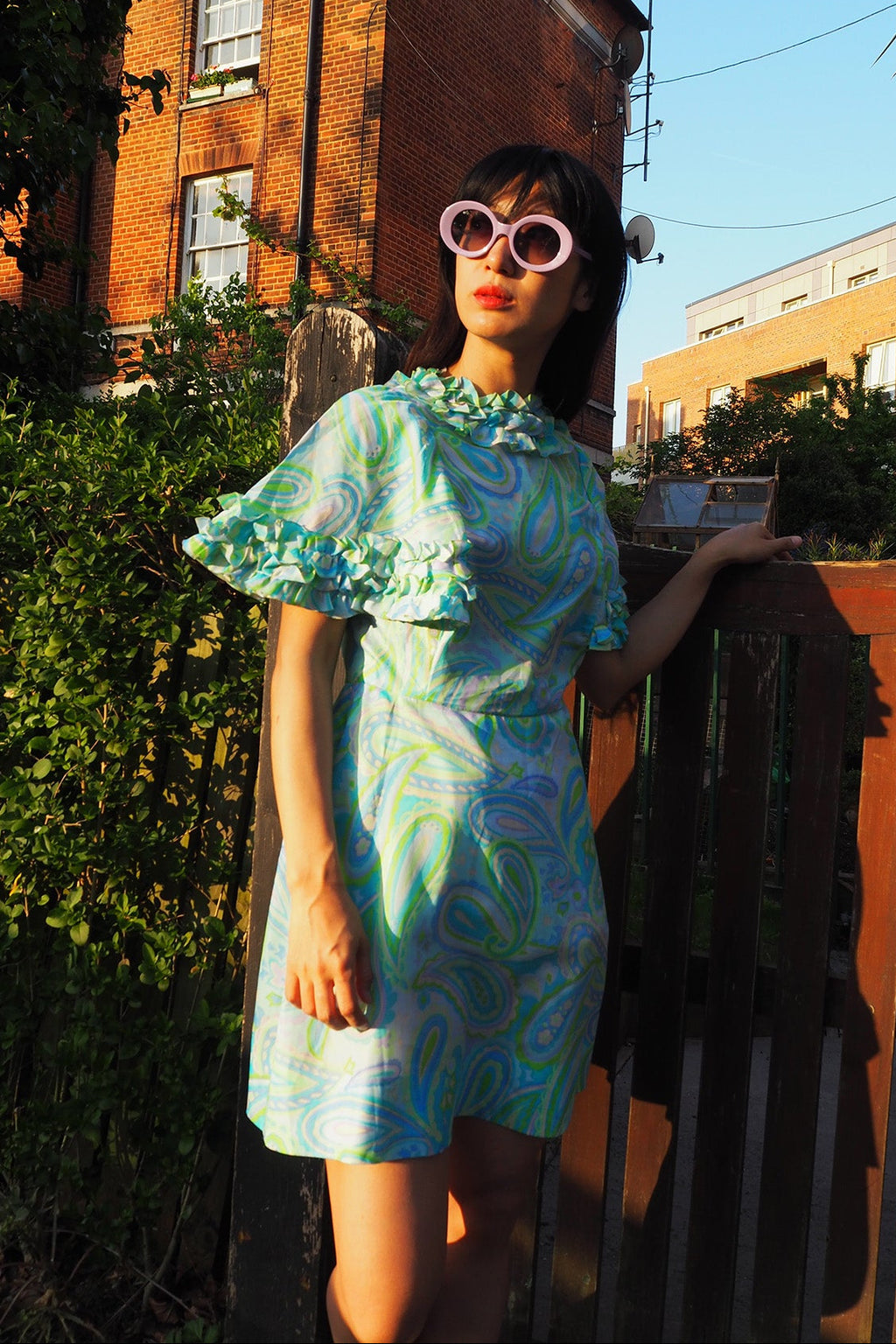 70's Paisley Mini Dress | Pucci Style Vintage Ruffle Dress