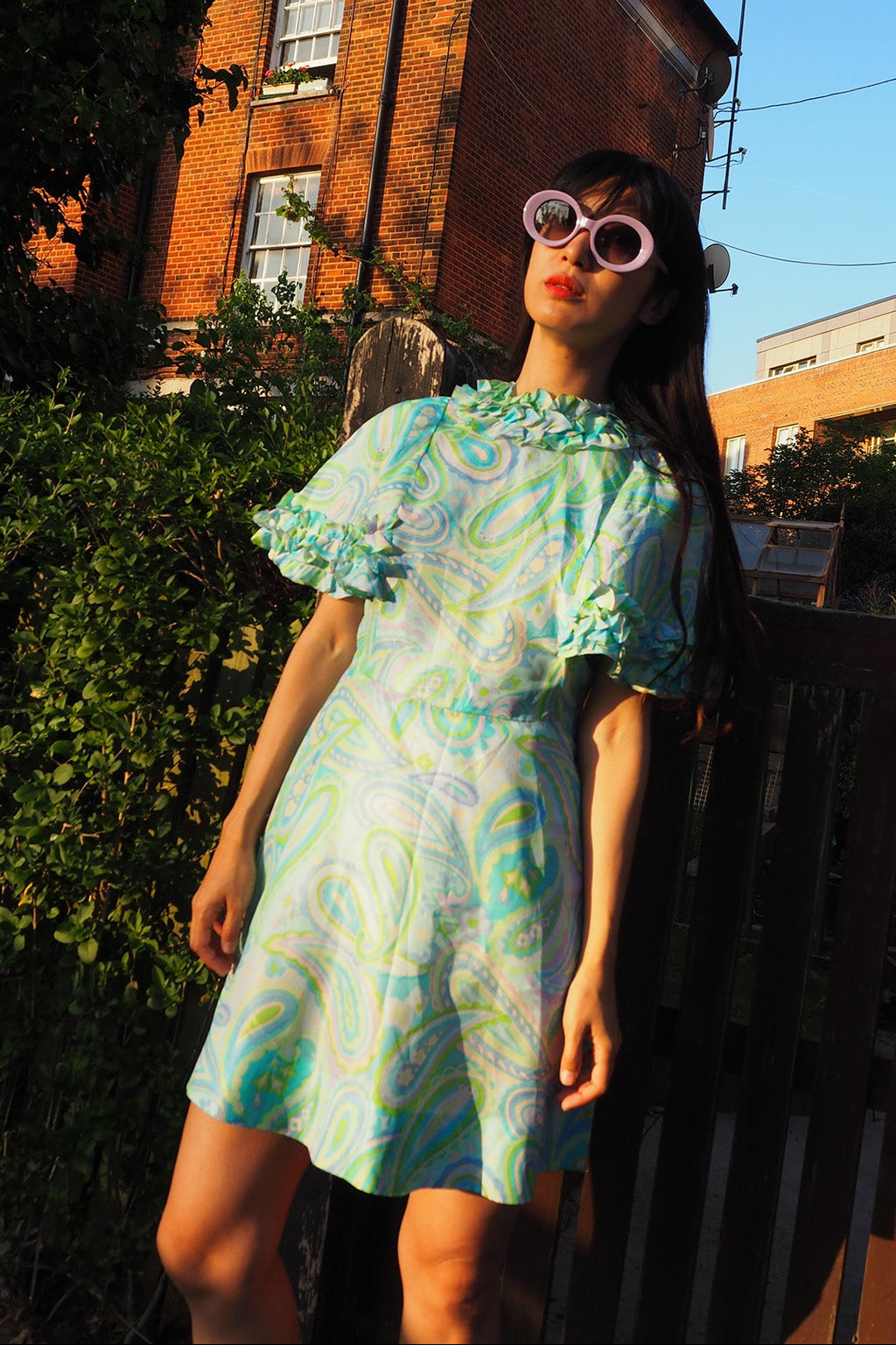 70's Paisley Mini Dress | Pucci Style Vintage Ruffle Dress