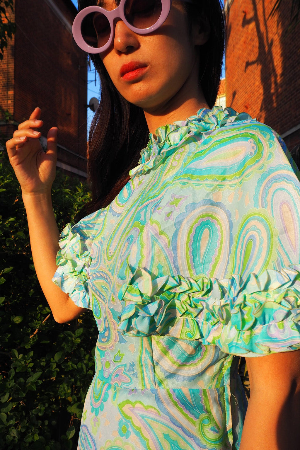70's Paisley Mini Dress | Pucci Style Vintage Ruffle Dress