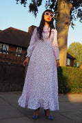 70's Flower Maxi Dress London Vintage | Victorian Square Yoke High Neck