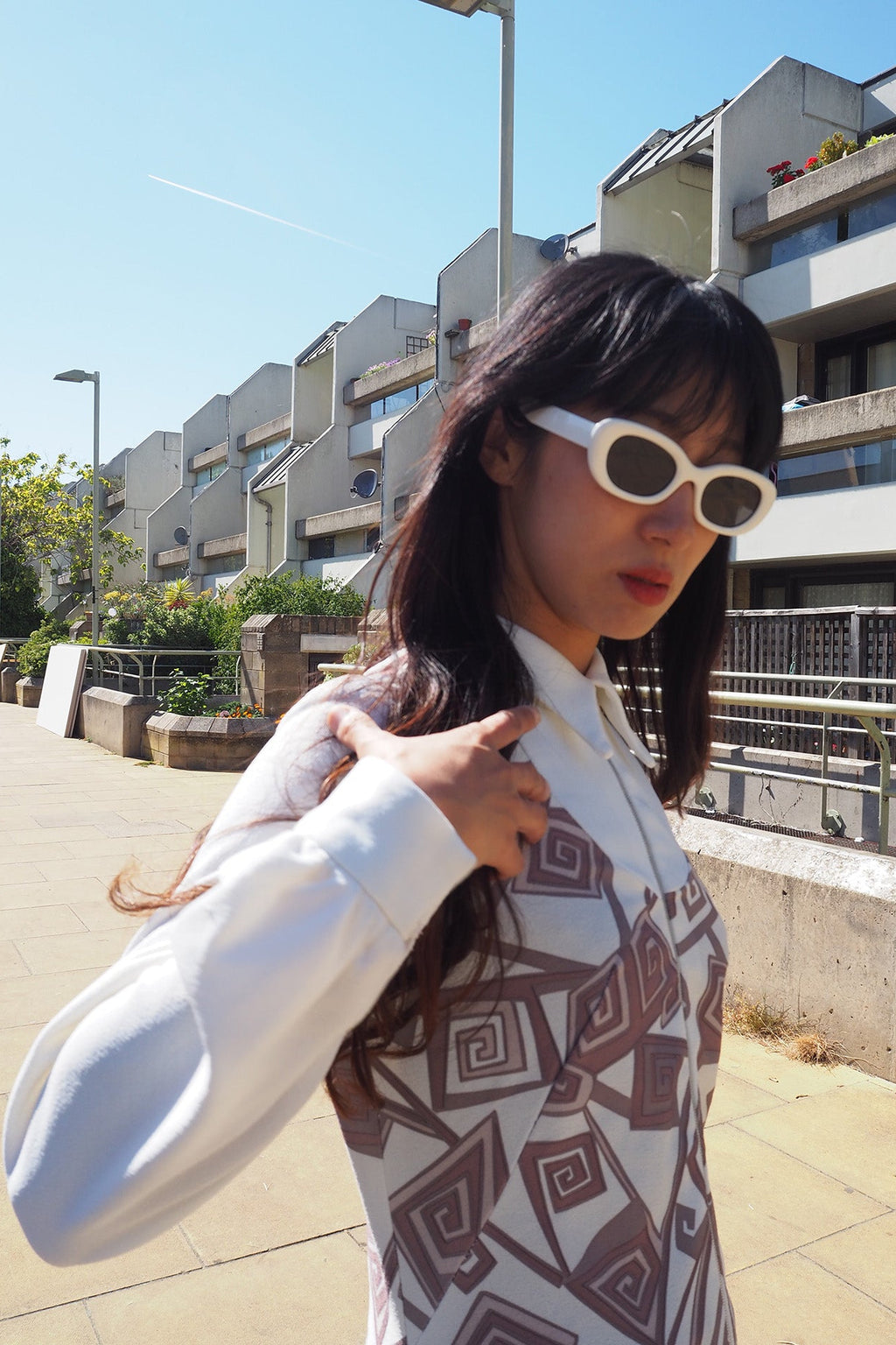 70's Geometric Maxi Dress London Vintage | Bold Pattern Zip Front Dress