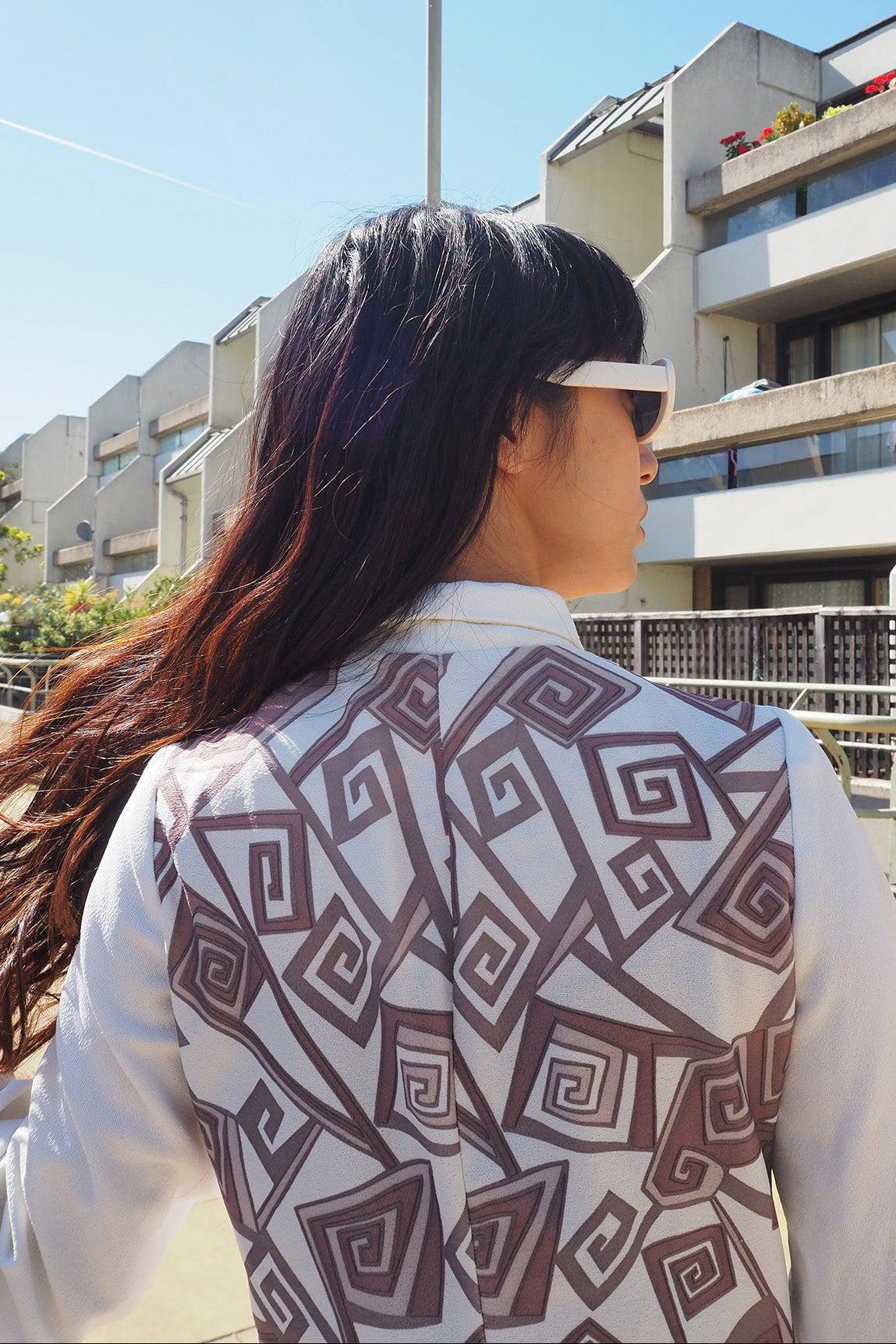 70's Geometric Maxi Dress London Vintage | Bold Pattern Zip Front Dress