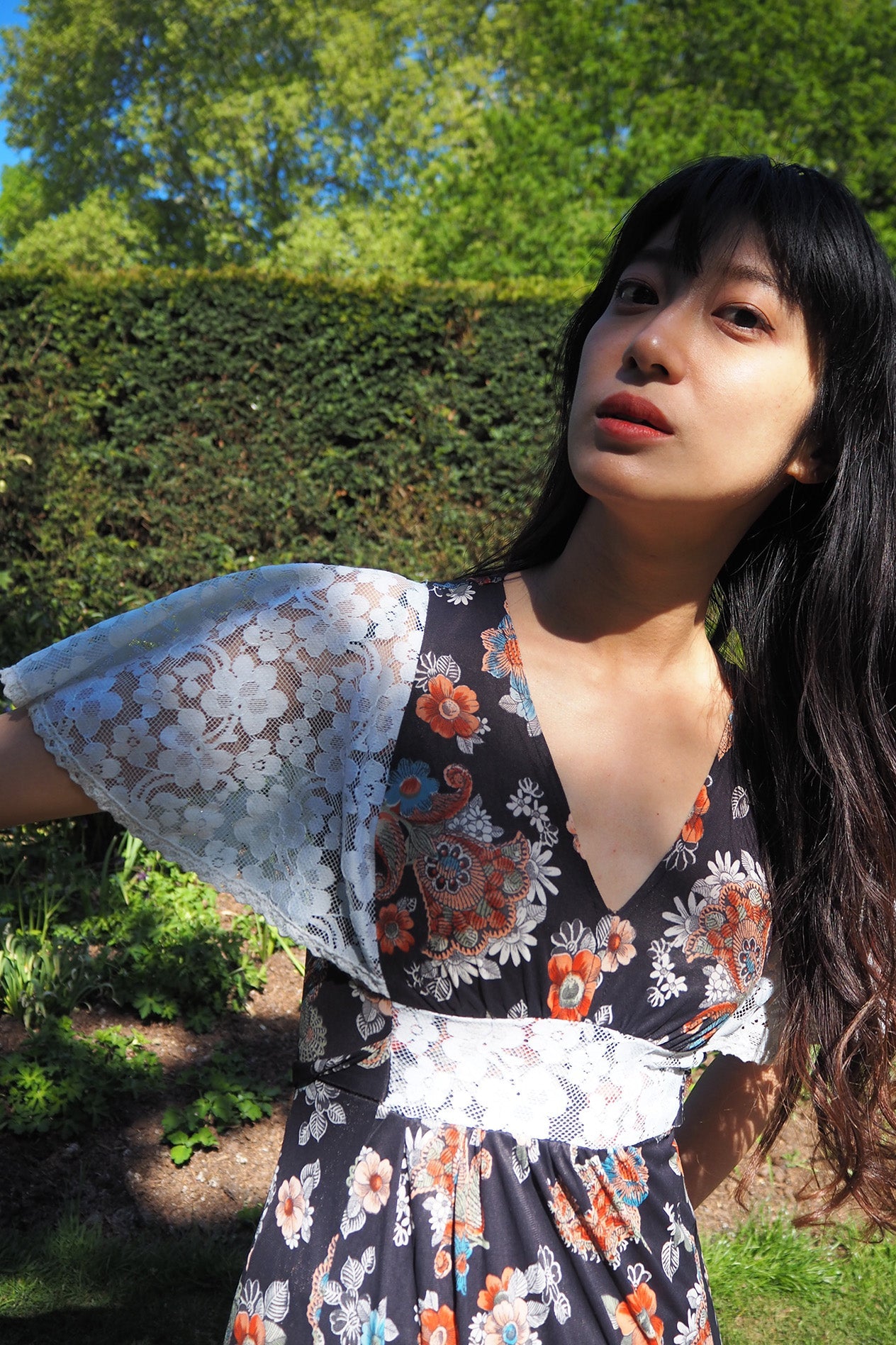 70's Flower Dress London Vintage | Bohemian Lace Bell Sleeve Maxi