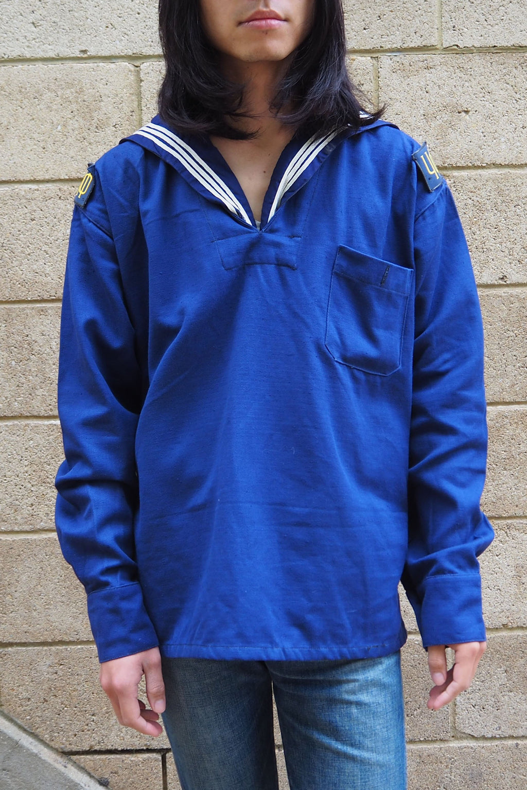 Vintage Bulgarian Navy Sailor Shirt Blue/Navy