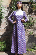 70's SHELANA of London Victorian Style Maxi Dress Navy/Purple