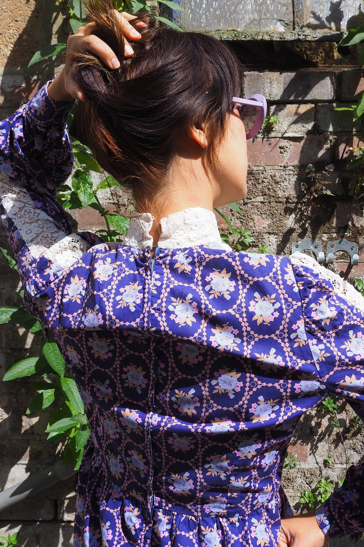 70's SHELANA of London Victorian Style Maxi Dress Navy/Purple
