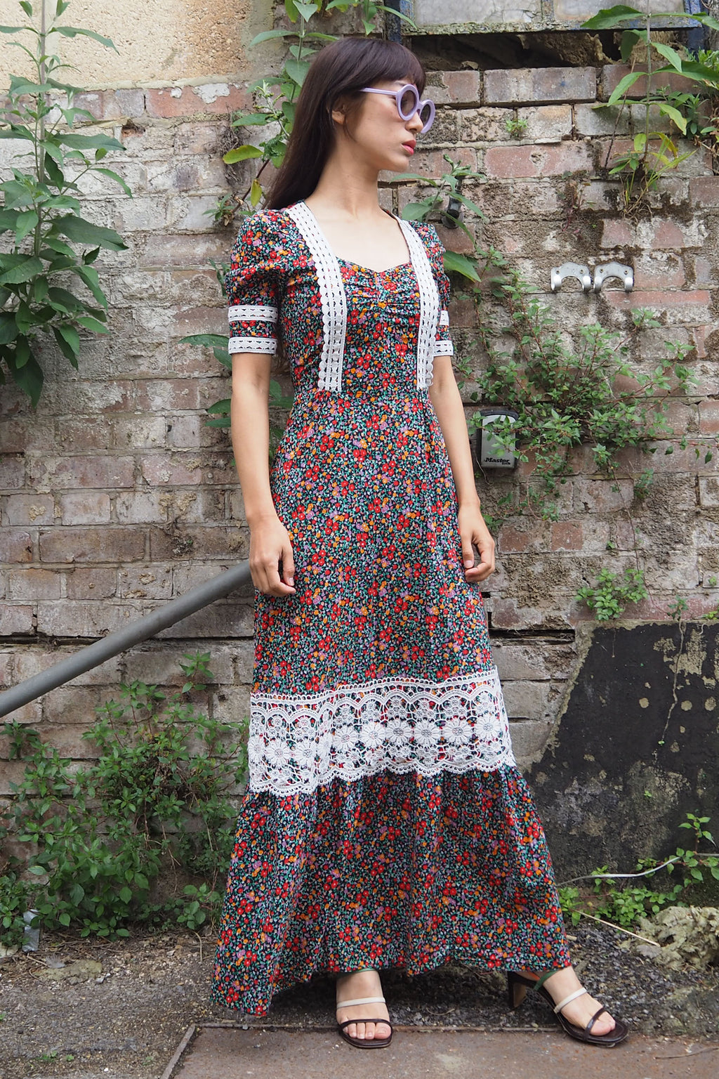 70's Betty Barclay Floral Dress Black/Red/Orange