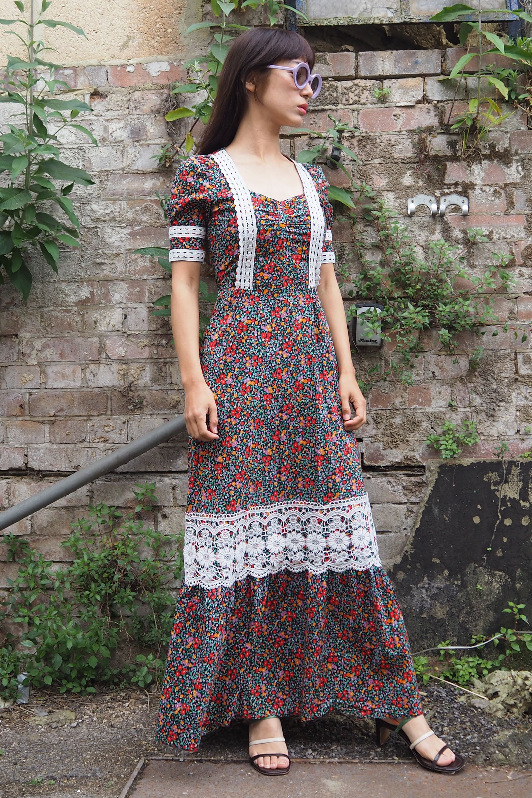 70's Betty Barclay Floral Dress Black/Red/Orange