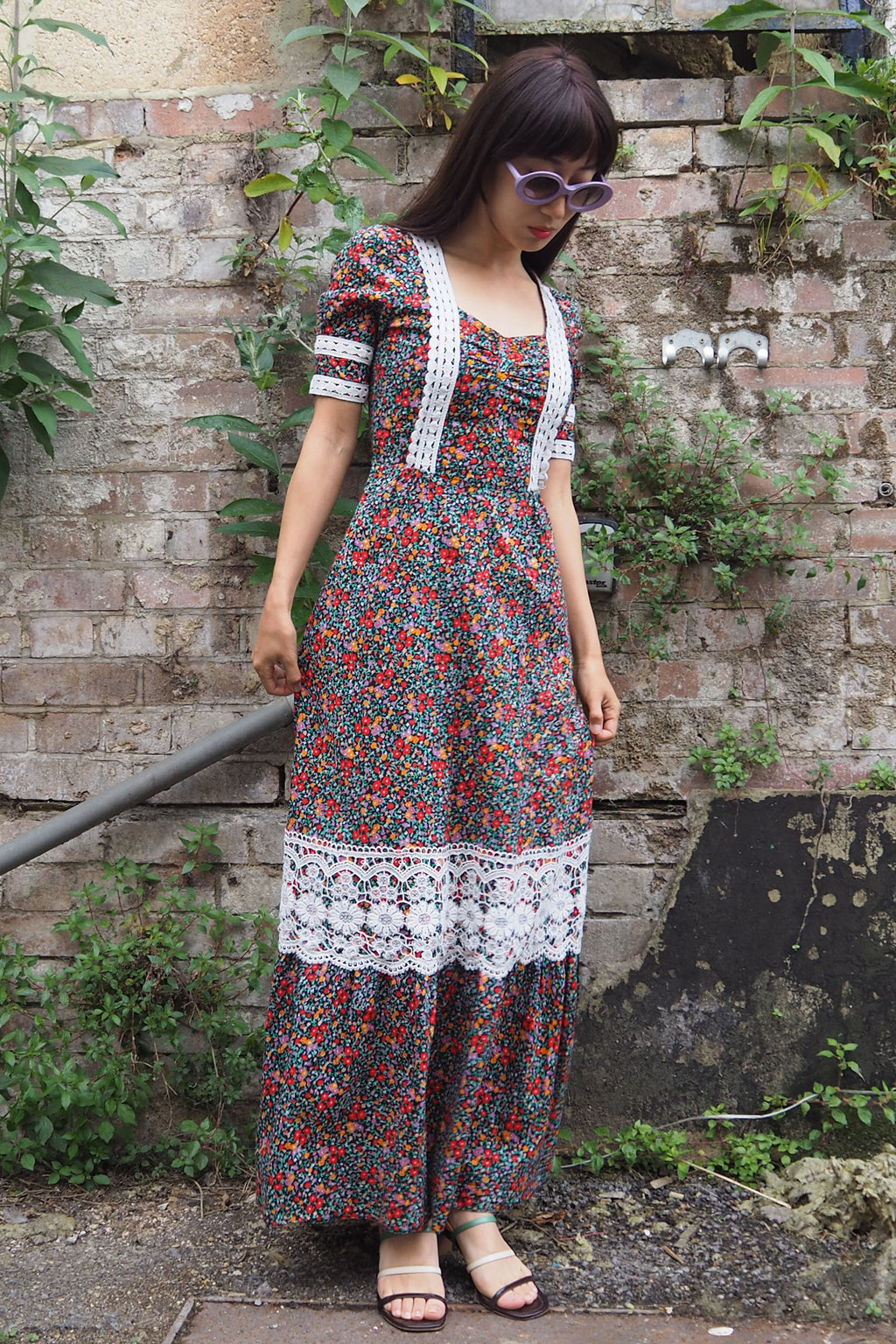 70's Betty Barclay Floral Dress Black/Red/Orange