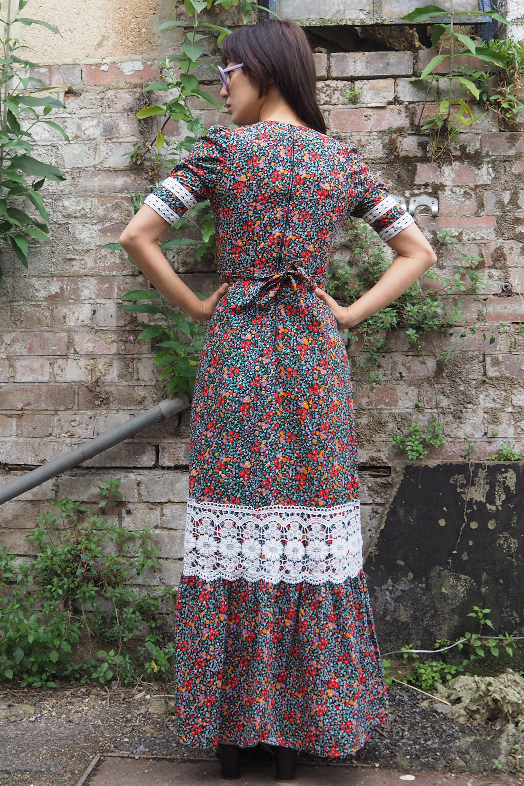 70's Betty Barclay Floral Dress Black/Red/Orange