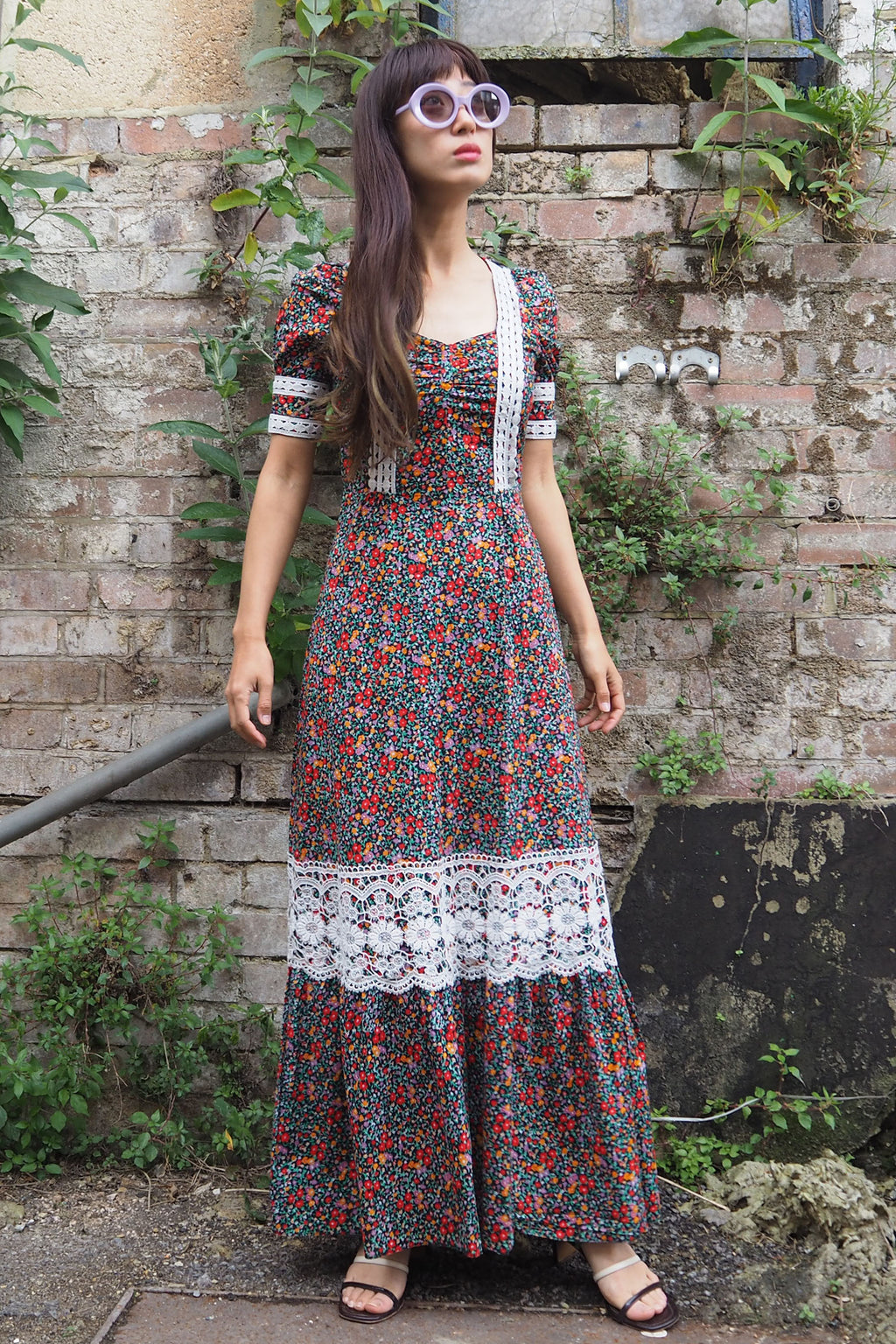 70's Betty Barclay Floral Dress Black/Red/Orange