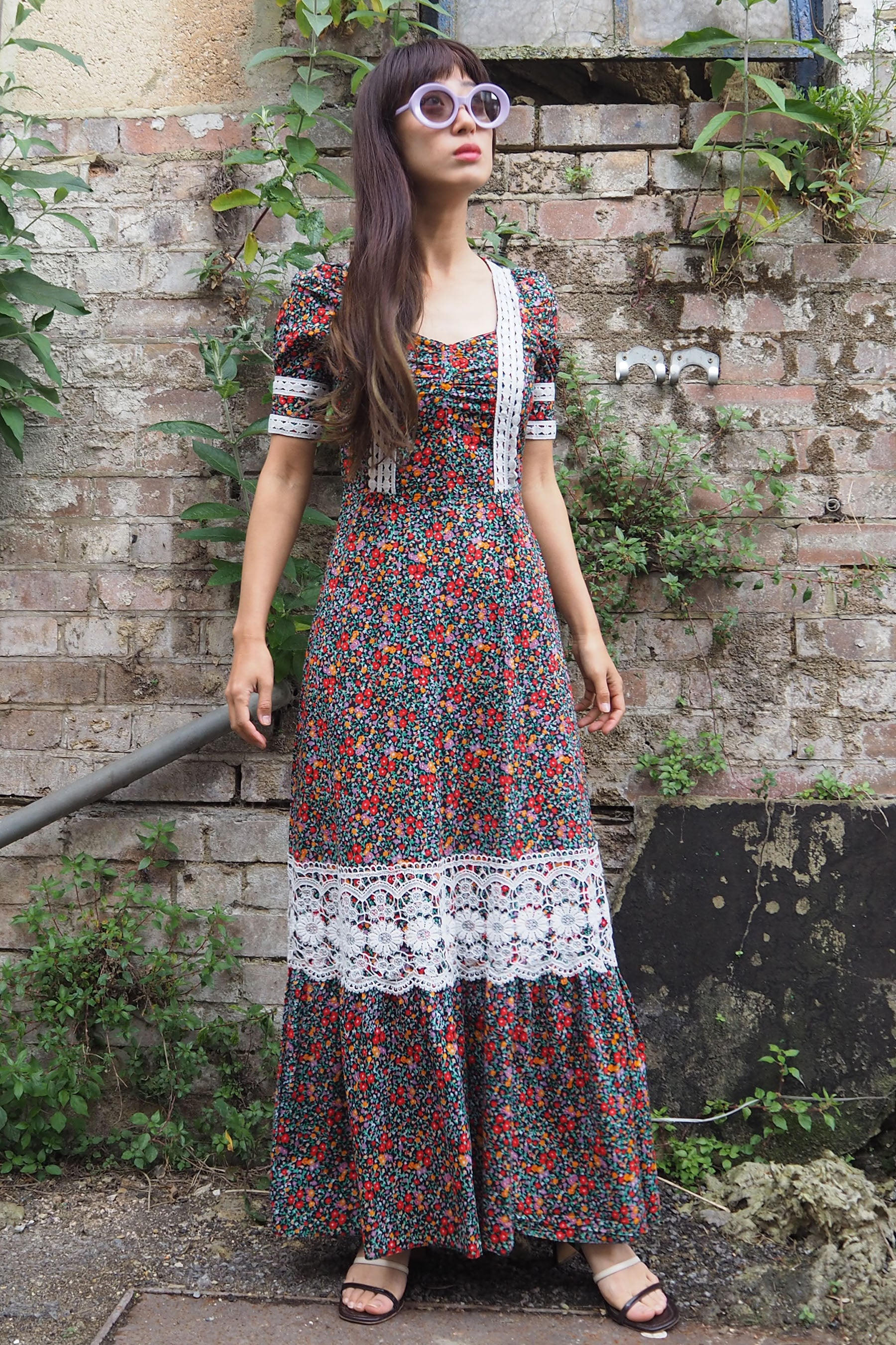 70's Betty Barclay Floral Dress Black/Red/Orange