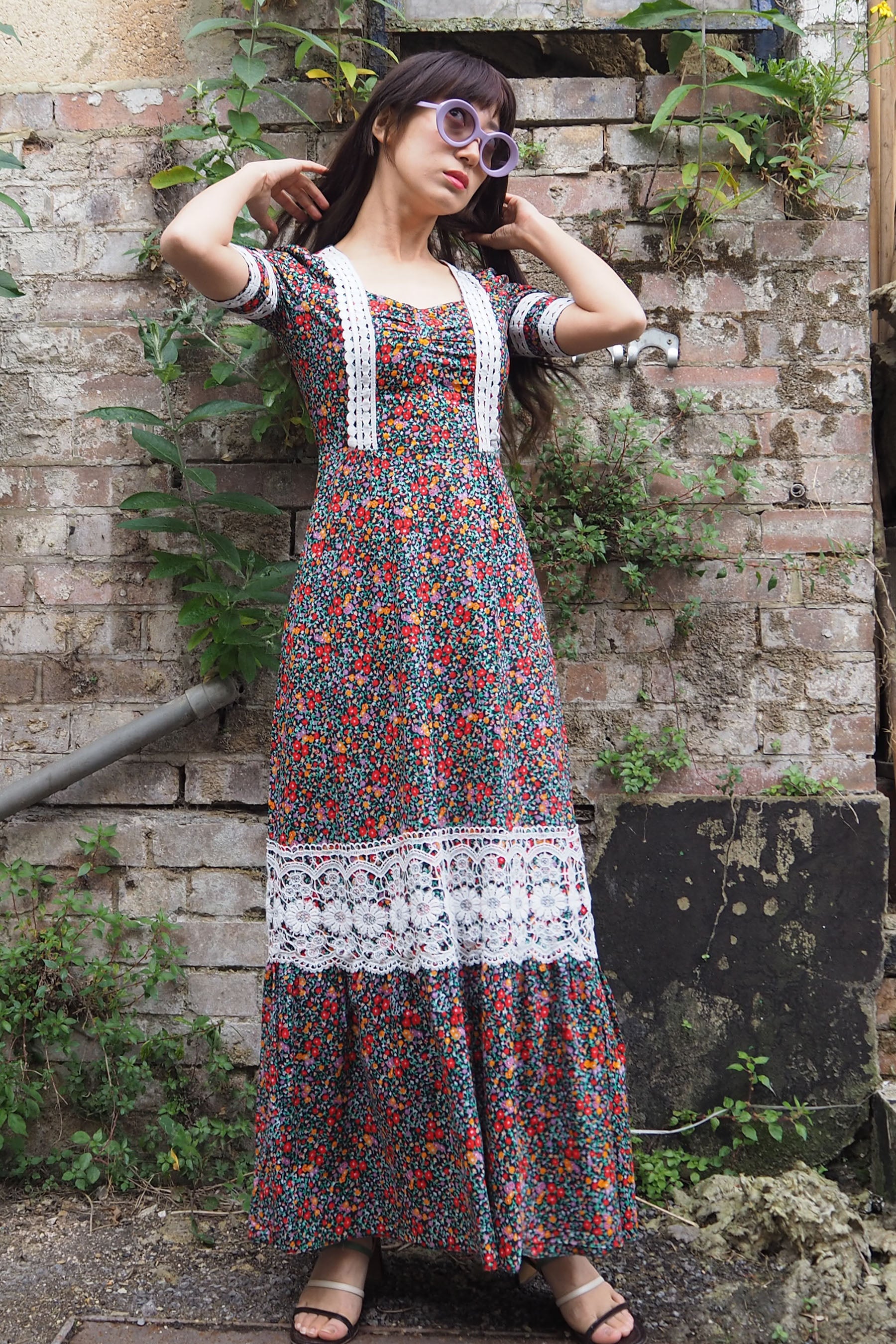 70's Betty Barclay Floral Dress Black/Red/Orange
