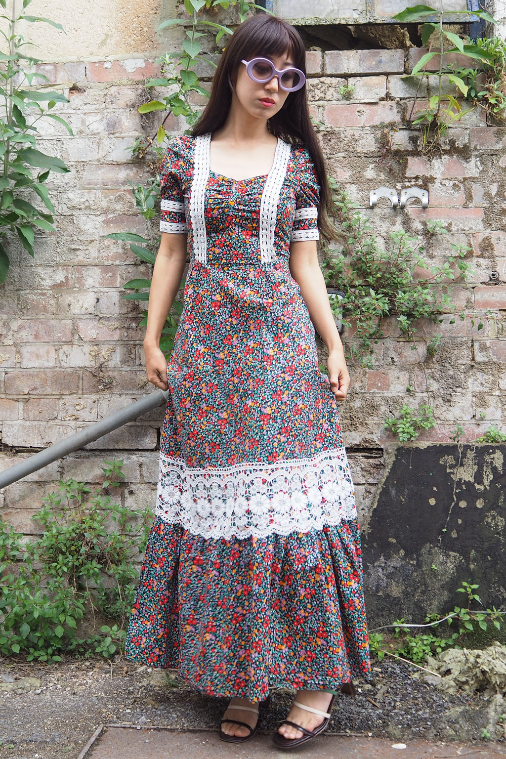 70's Betty Barclay Floral Dress Black/Red/Orange