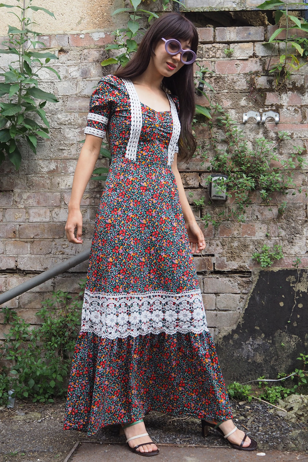 70's Betty Barclay Floral Dress Black/Red/Orange