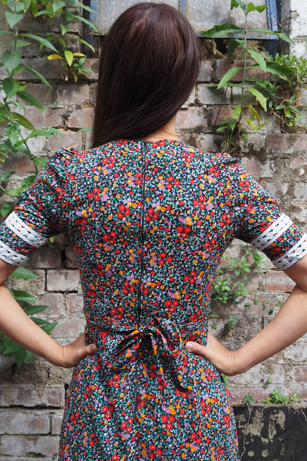 70's Betty Barclay Floral Dress Black/Red/Orange