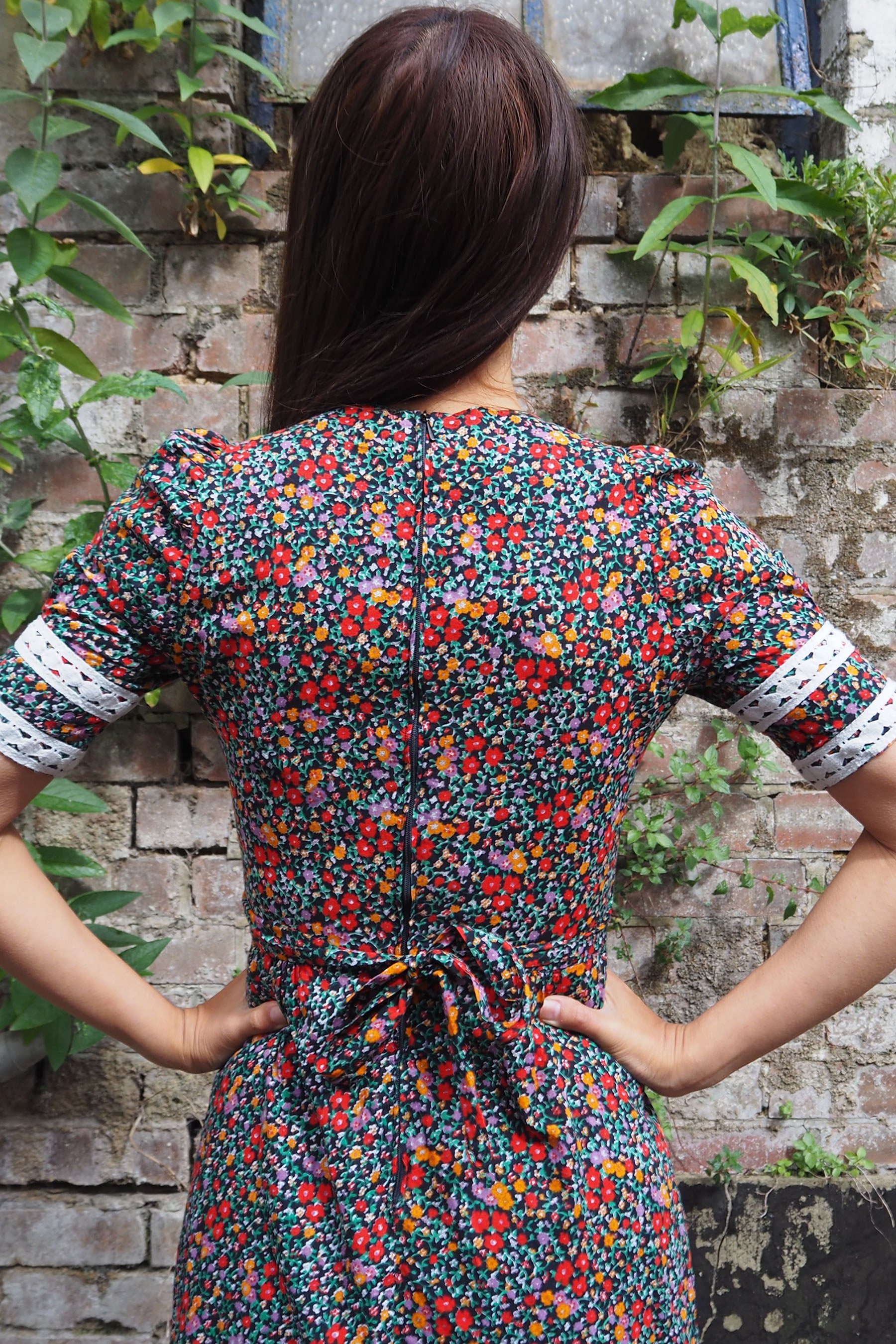 70's Betty Barclay Floral Dress Black/Red/Orange