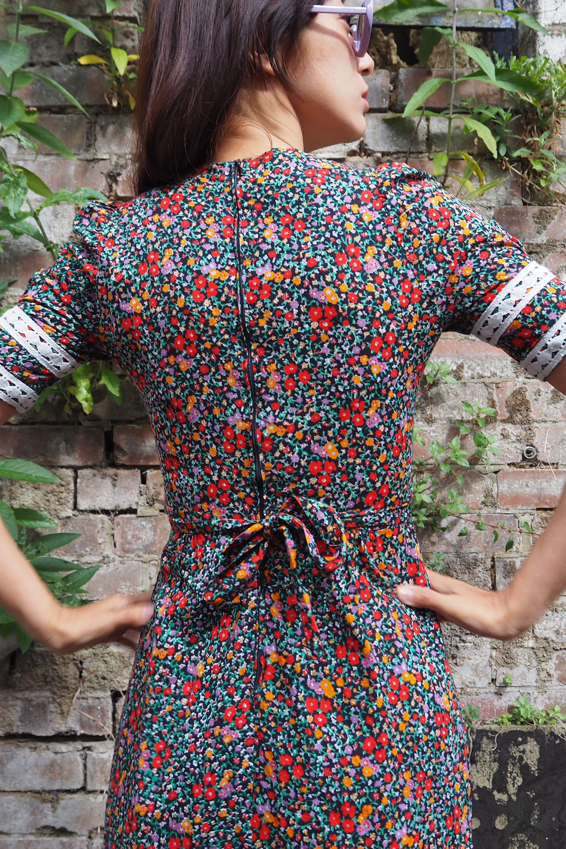 70's Betty Barclay Floral Dress Black/Red/Orange