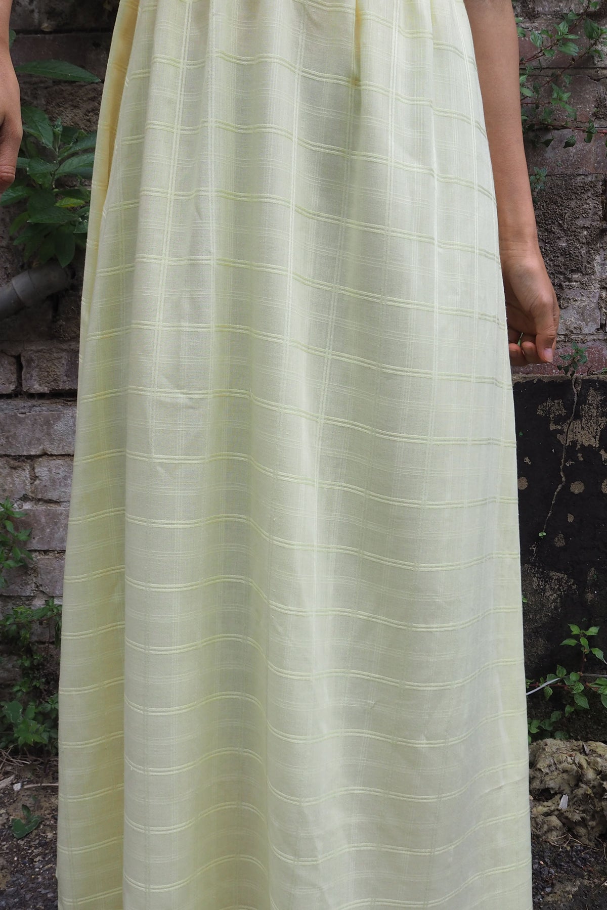 70's Checked Puff Sleeve Dress Yellow