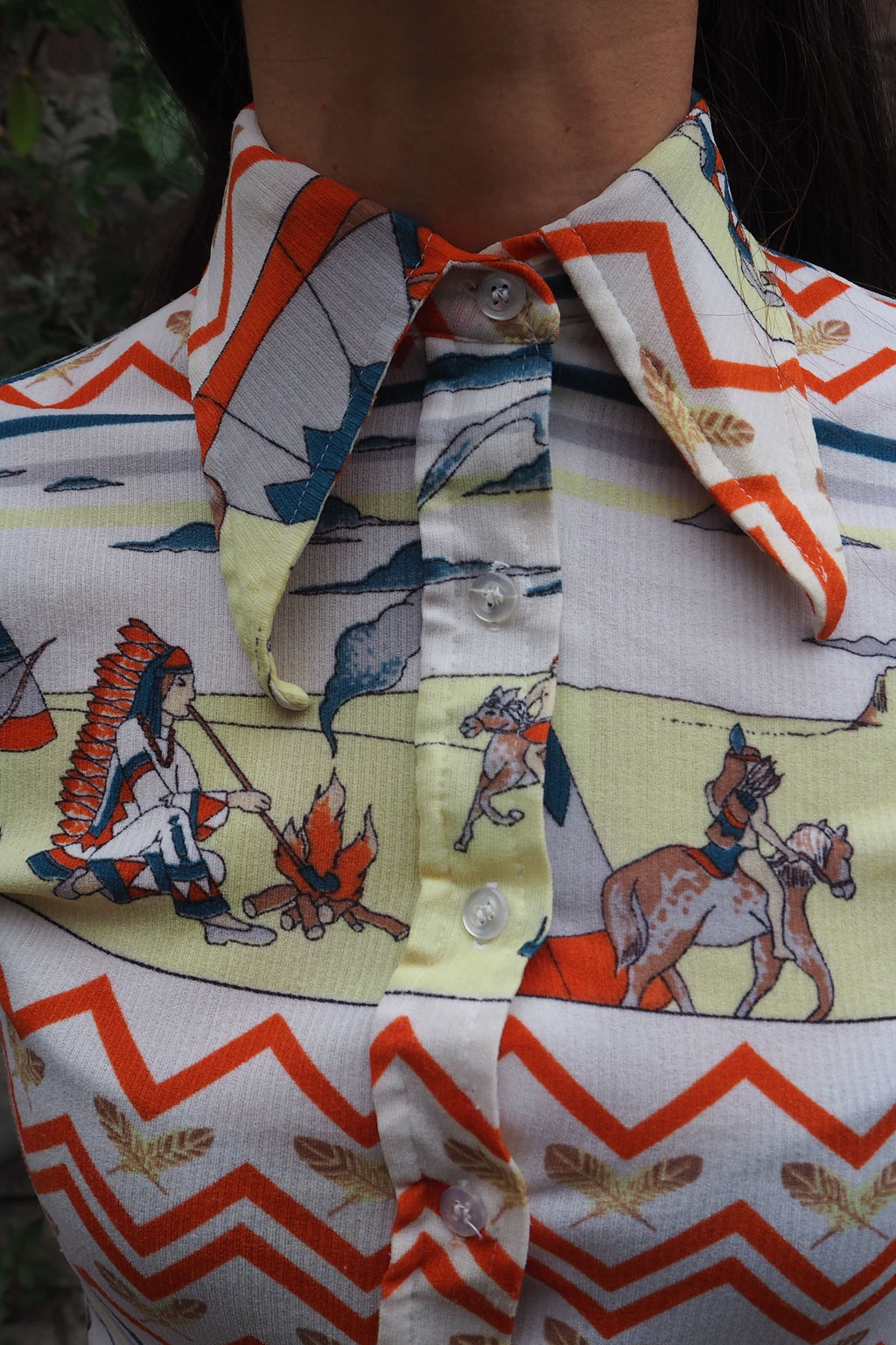 70's C&A Indian Pattern Shirt White/Yellow