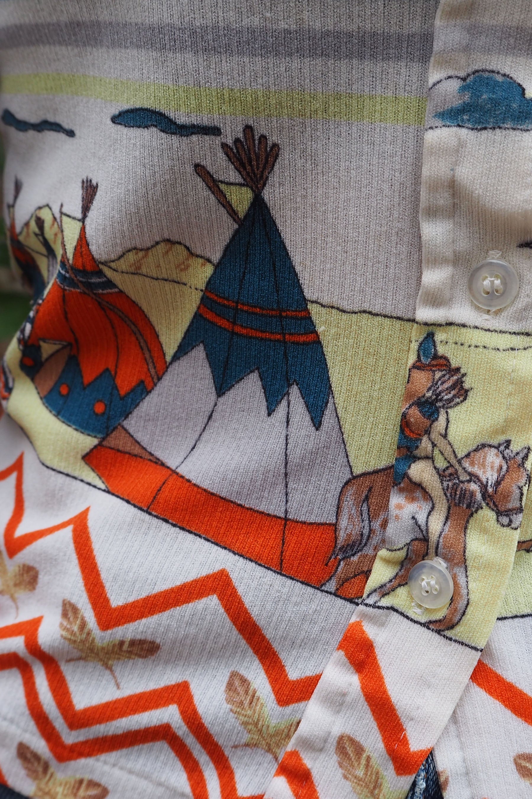 70's C&A Indian Pattern Shirt White/Yellow