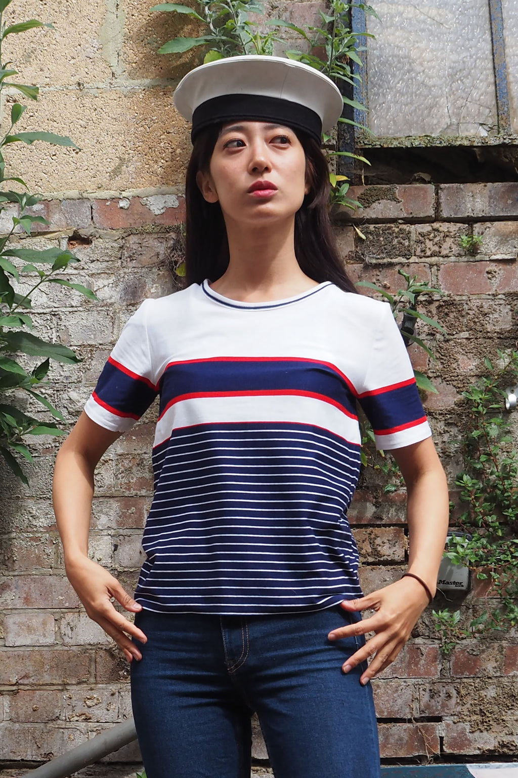70's St Michael's Cotton T-Shirt White/Navy